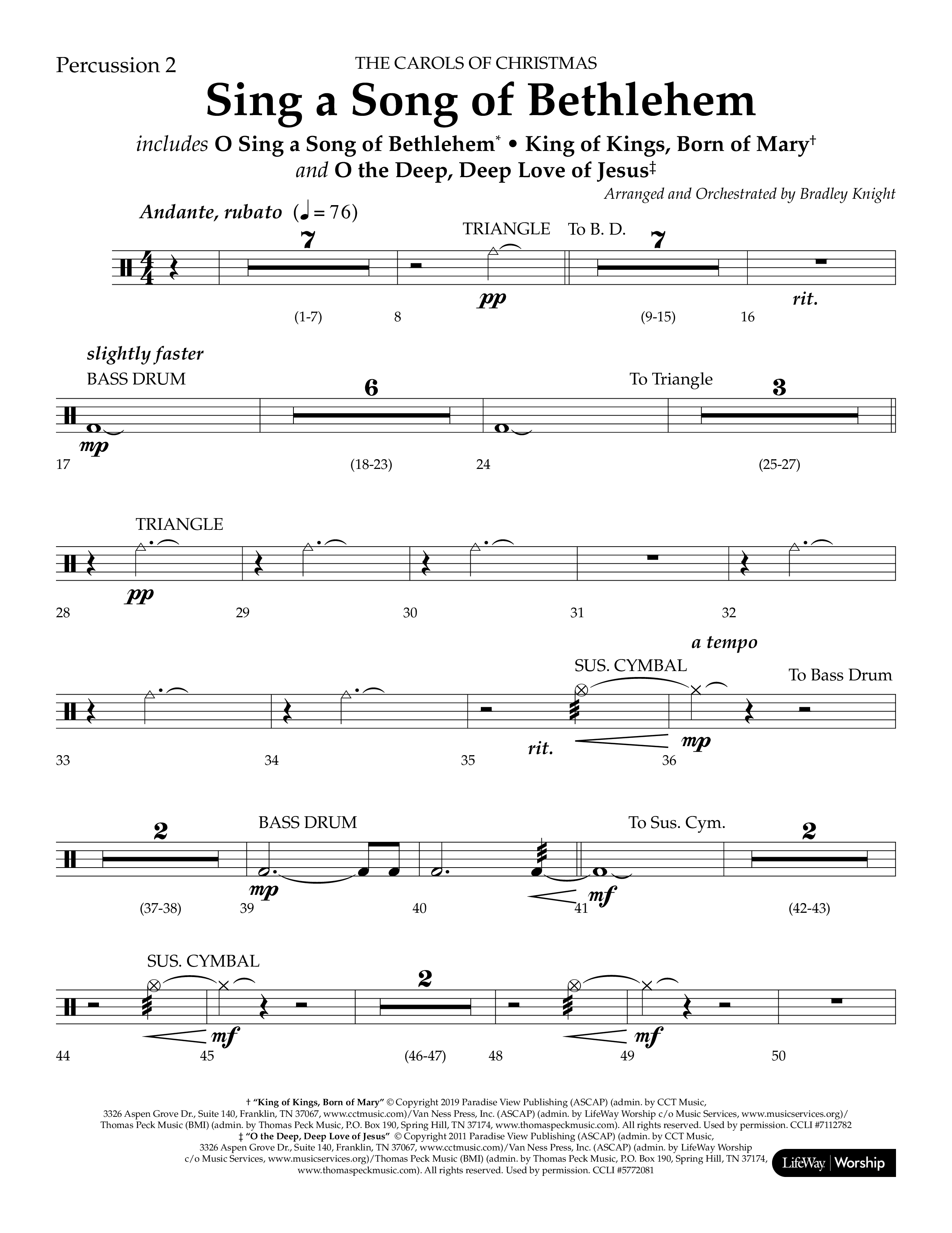 Sing a Song of Bethlehem (Choral Anthem SATB) Percussion 1/2 (Lifeway Choral / Arr. Bradley Knight)