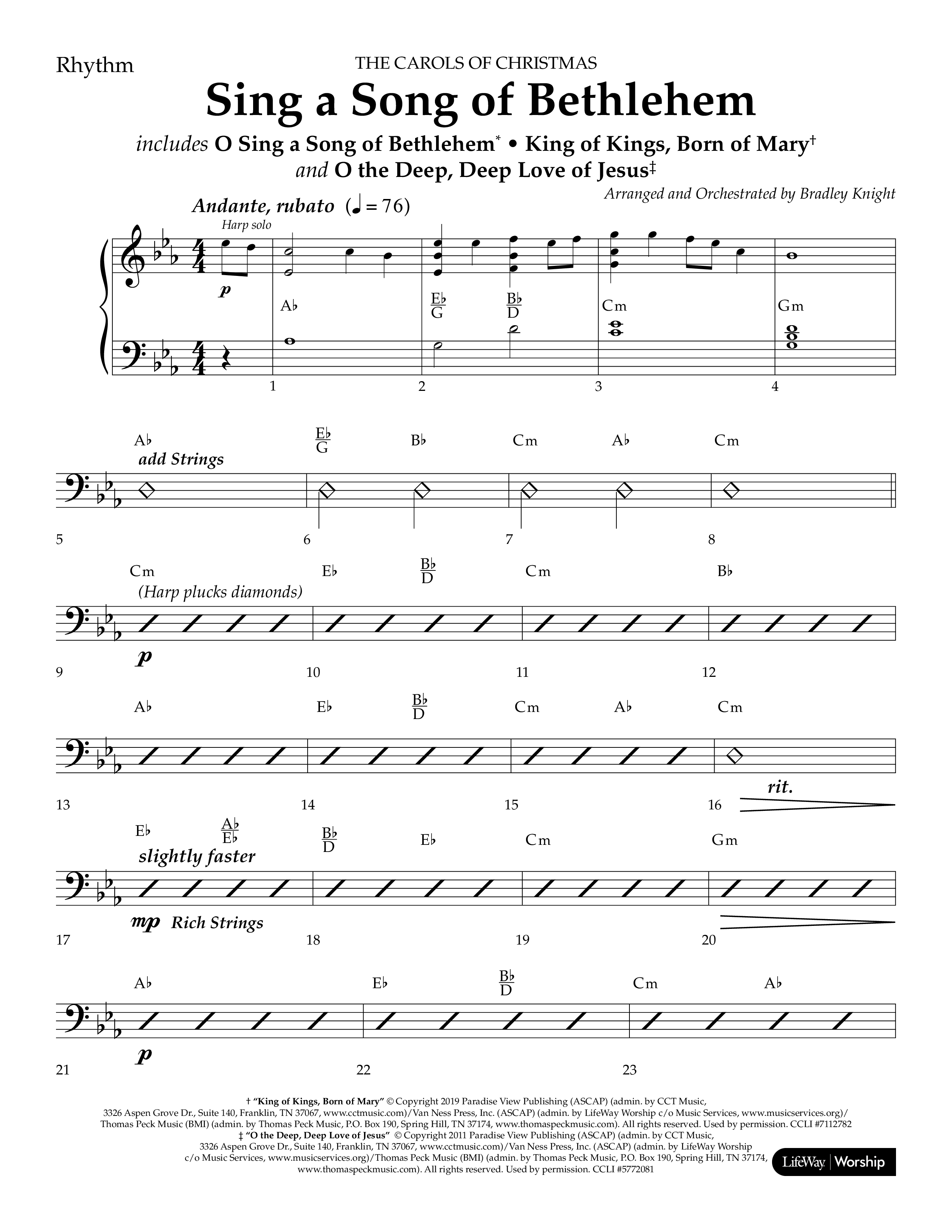 Sing a Song of Bethlehem (Choral Anthem SATB) Rhythm Chart (Lifeway Choral / Arr. Bradley Knight)