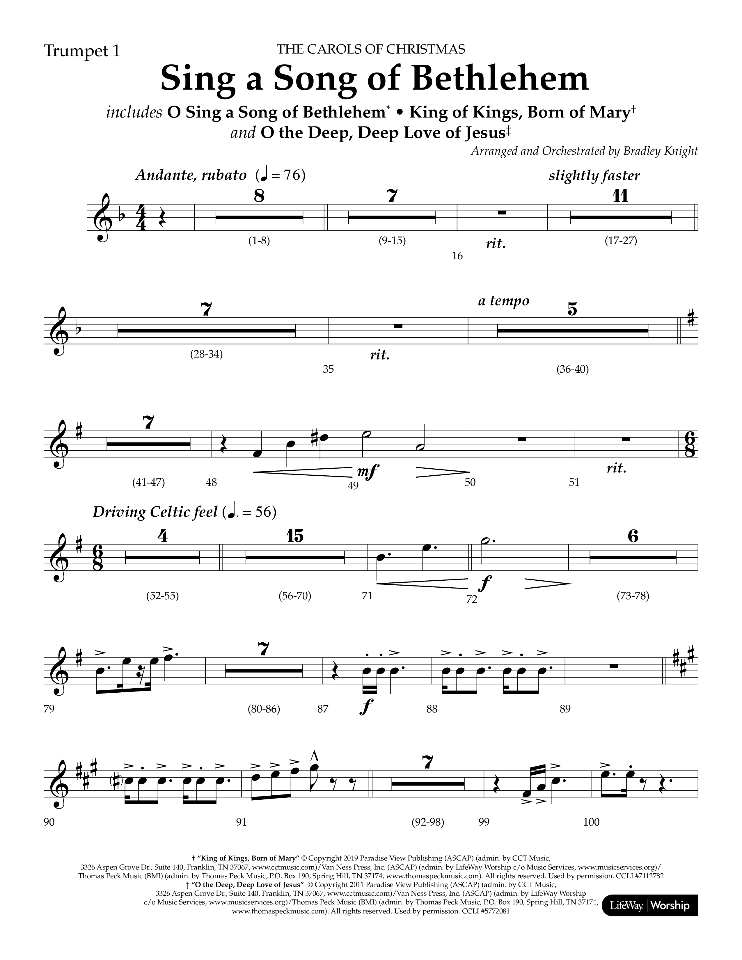 Sing a Song of Bethlehem (Choral Anthem SATB) Trumpet 1 (Lifeway Choral / Arr. Bradley Knight)