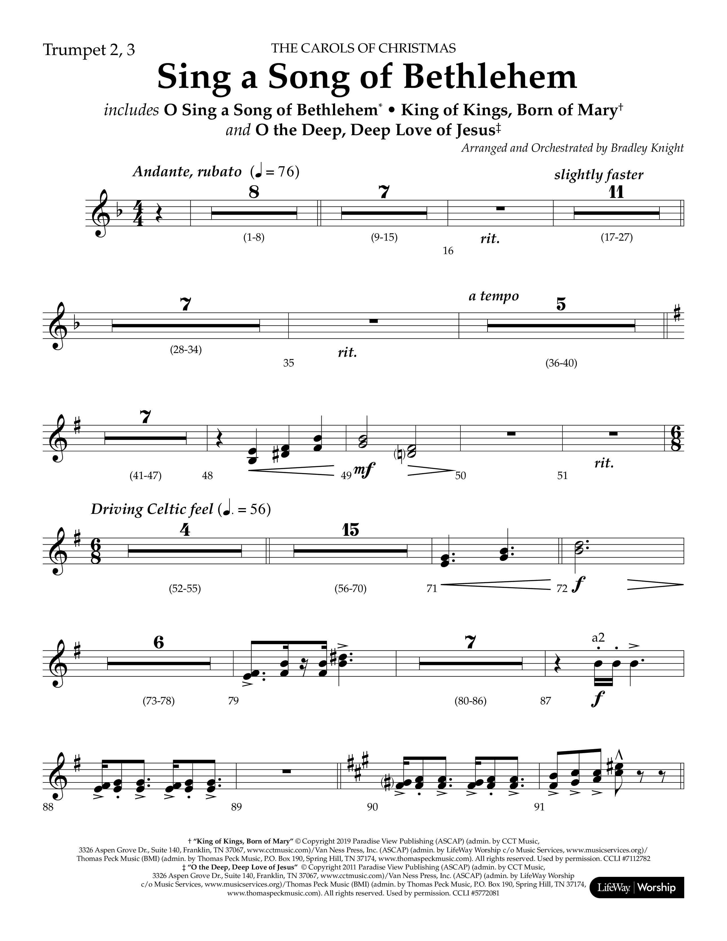 Sing a Song of Bethlehem (Choral Anthem SATB) Trumpet 2/3 (Lifeway Choral / Arr. Bradley Knight)