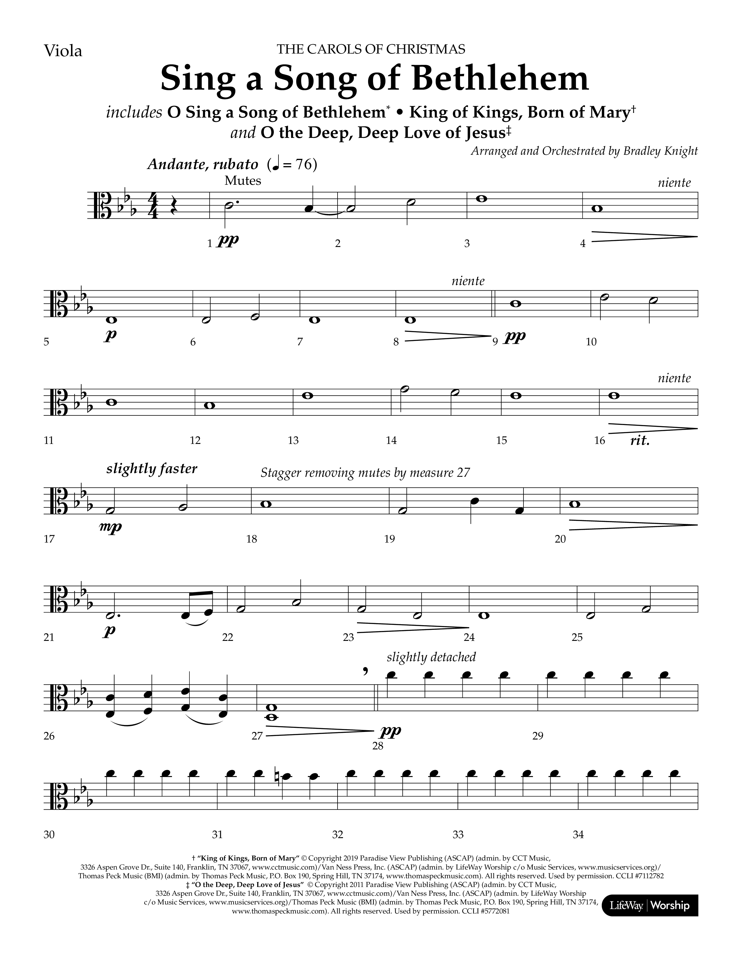 Sing a Song of Bethlehem (Choral Anthem SATB) Viola (Lifeway Choral / Arr. Bradley Knight)