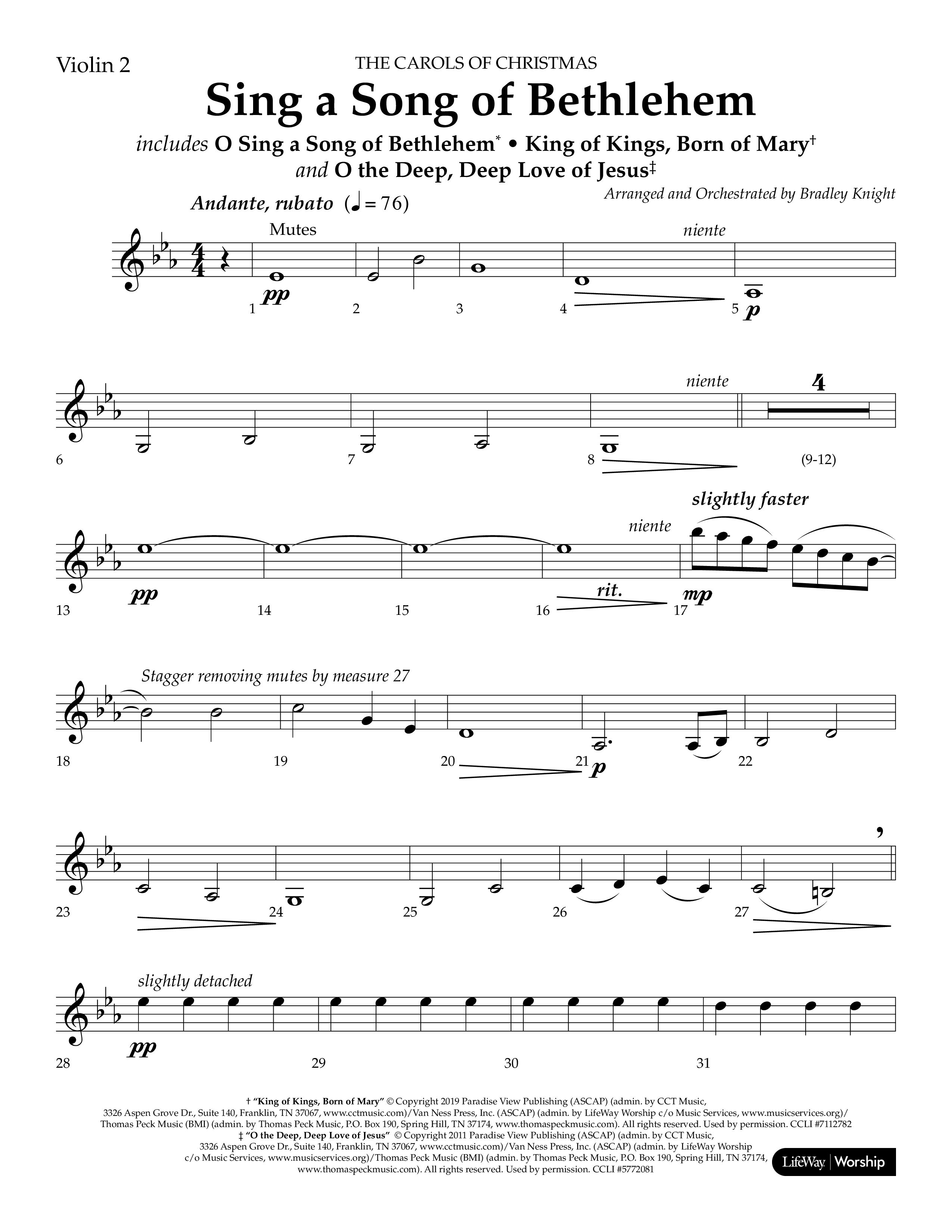 Sing a Song of Bethlehem (Choral Anthem SATB) Violin 2 (Lifeway Choral / Arr. Bradley Knight)