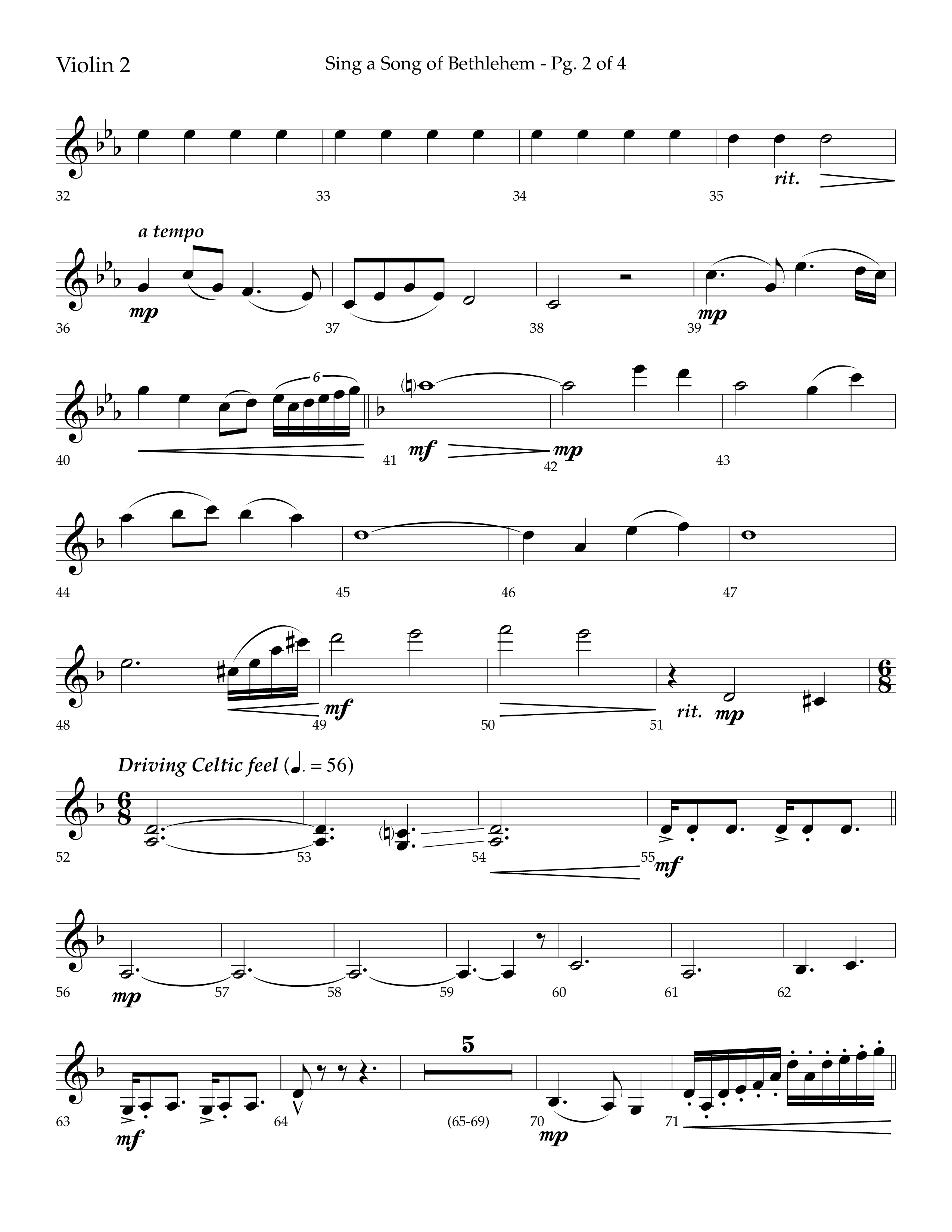 Sing a Song of Bethlehem (Choral Anthem SATB) Violin 2 (Lifeway Choral / Arr. Bradley Knight)