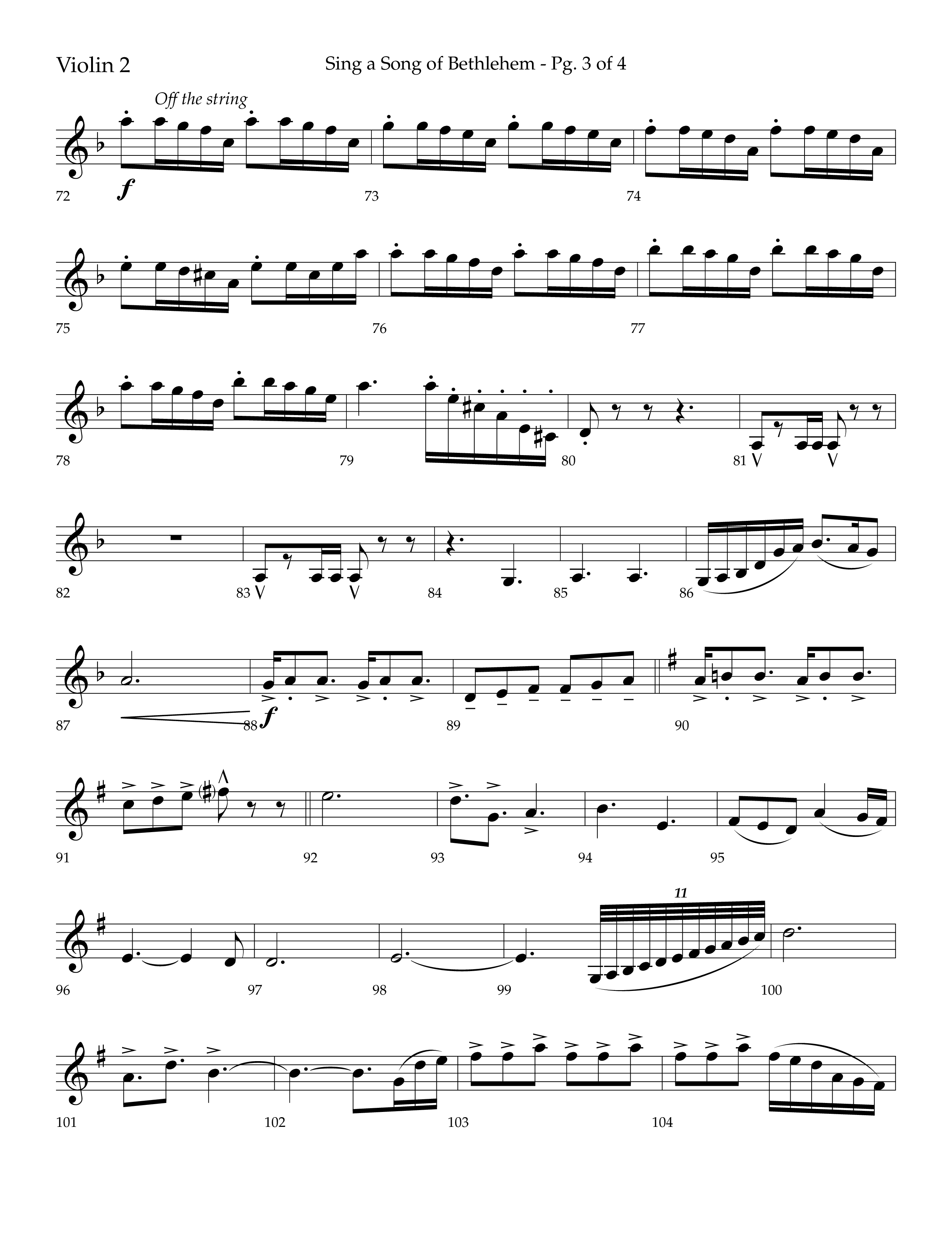 Sing a Song of Bethlehem (Choral Anthem SATB) Violin 2 (Lifeway Choral / Arr. Bradley Knight)