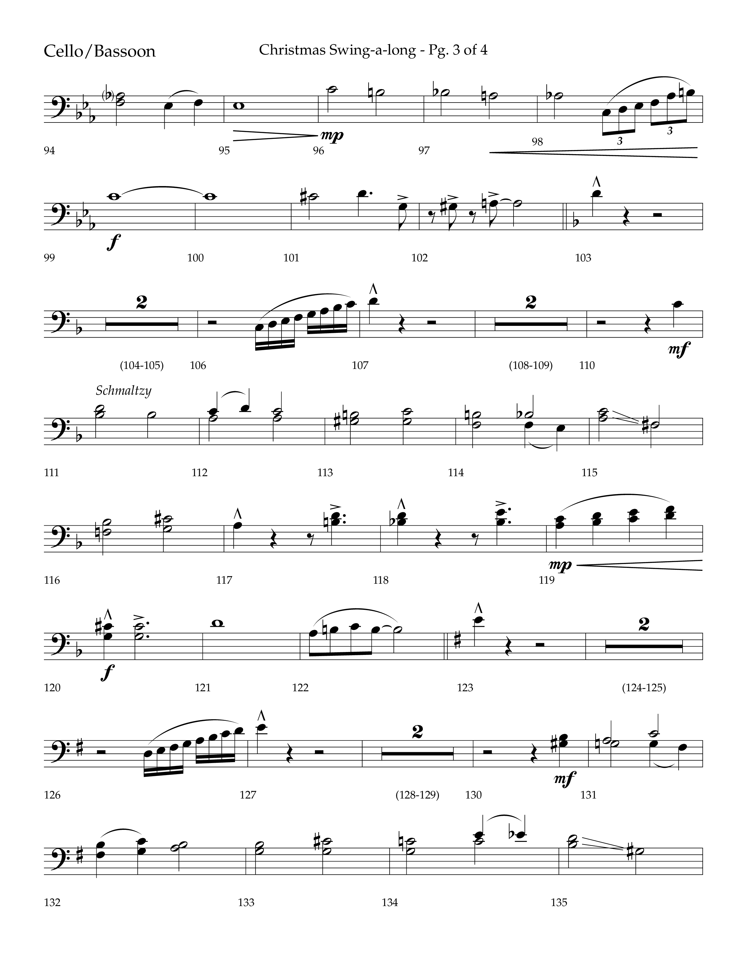 Christmas Swing-A-Long (Choral Anthem SATB) Cello (Lifeway Choral / Arr. Bradley Knight)