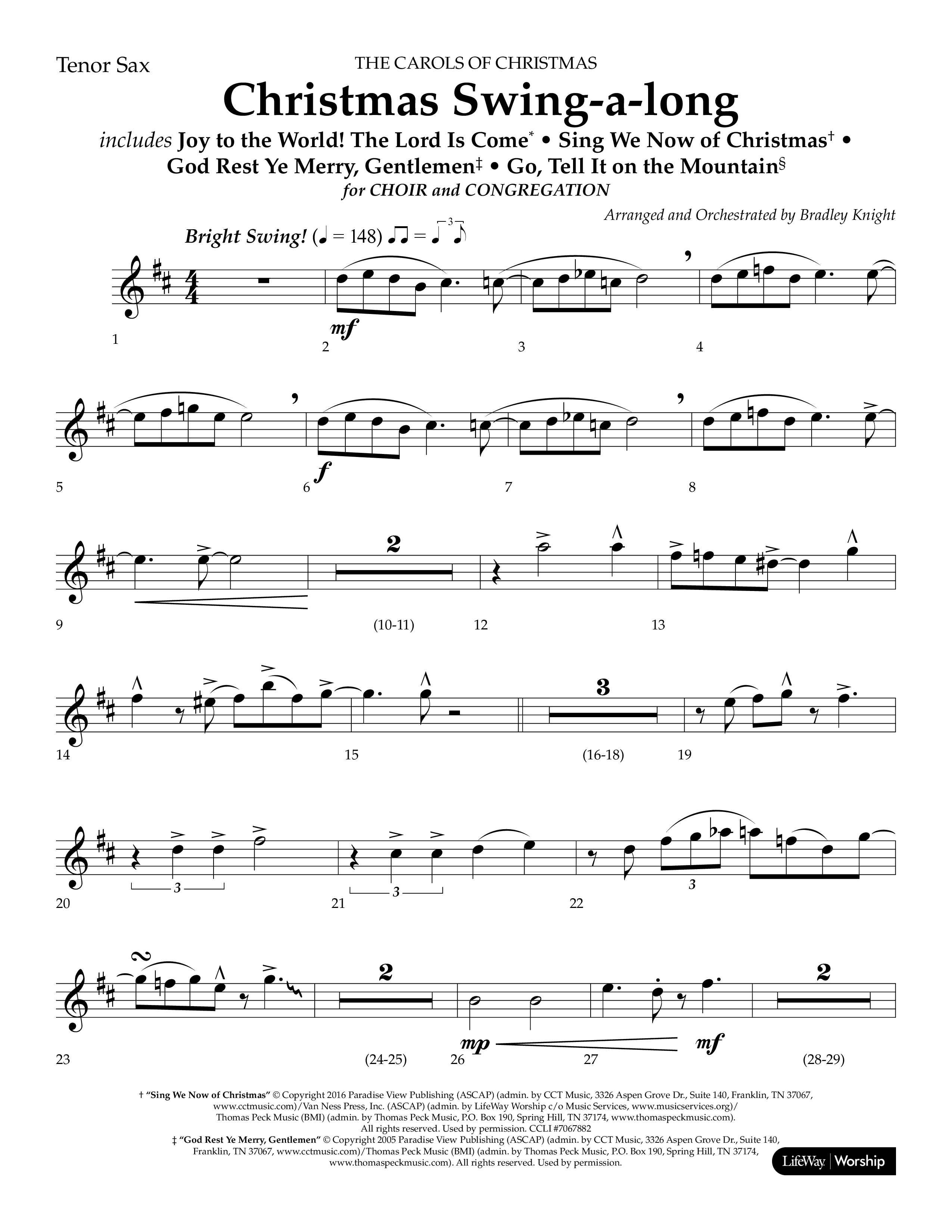 Christmas Swing-A-Long (Choral Anthem SATB) Tenor Sax 1 (Lifeway Choral / Arr. Bradley Knight)