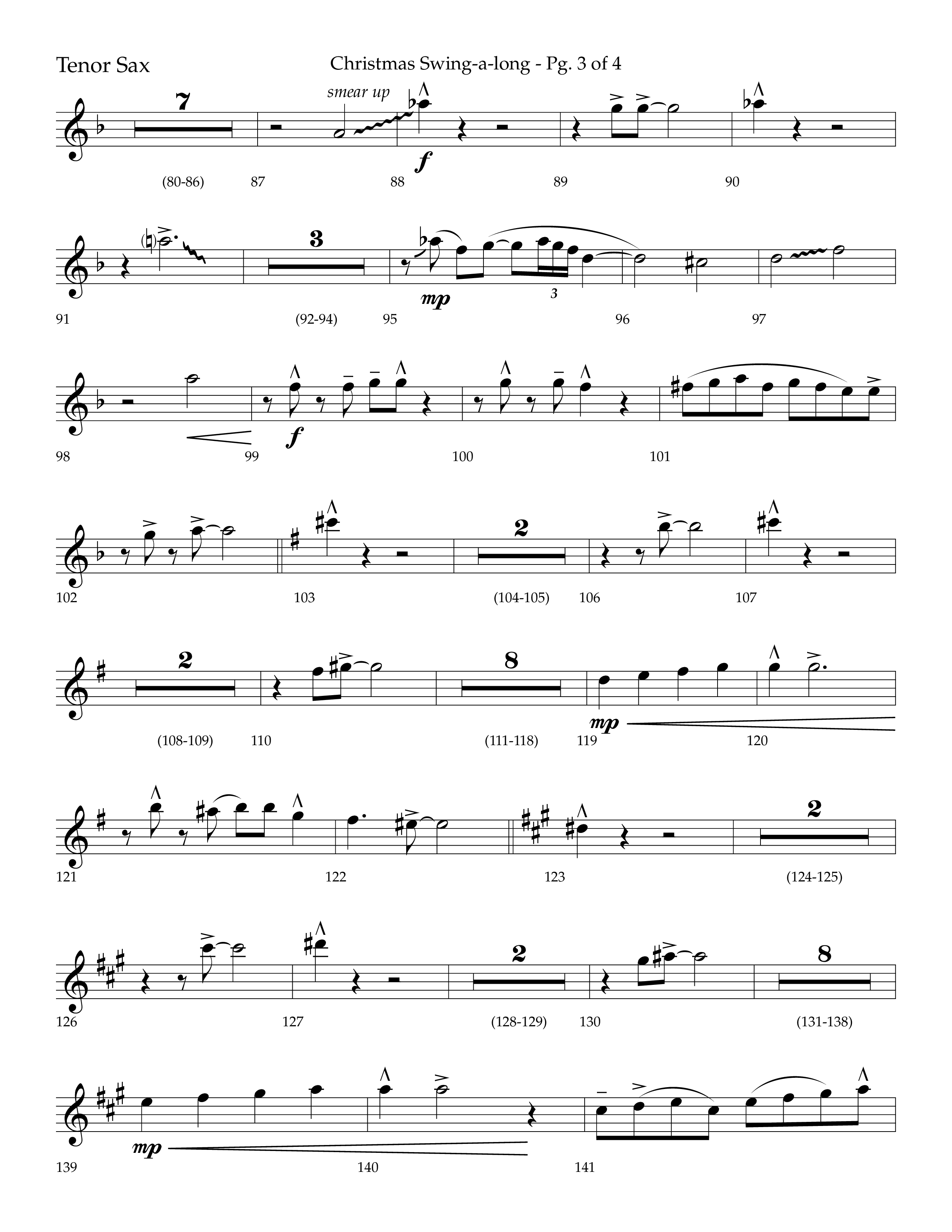 Christmas Swing-A-Long (Choral Anthem SATB) Tenor Sax 1 (Lifeway Choral / Arr. Bradley Knight)