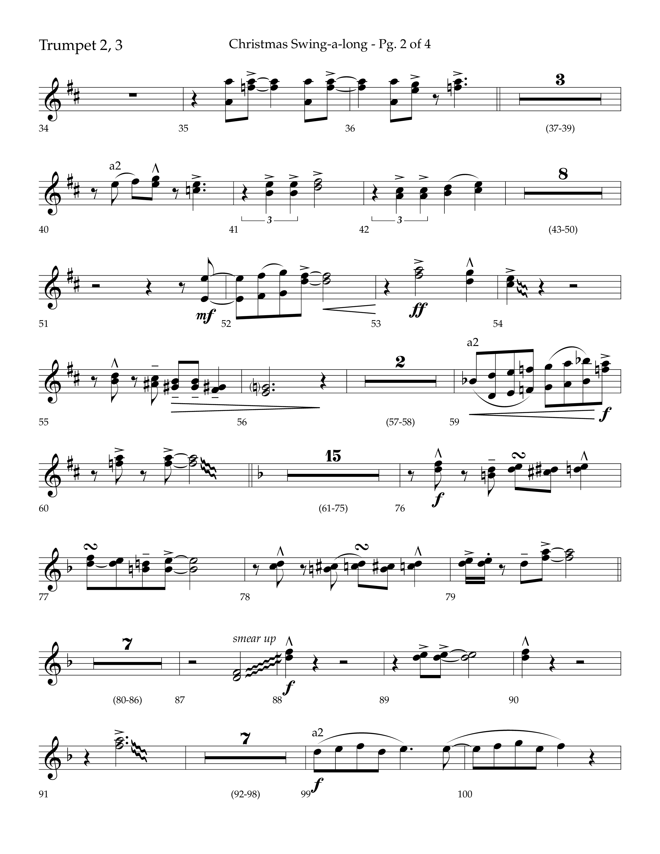 Christmas Swing-A-Long (Choral Anthem SATB) Trumpet 2/3 (Lifeway Choral / Arr. Bradley Knight)