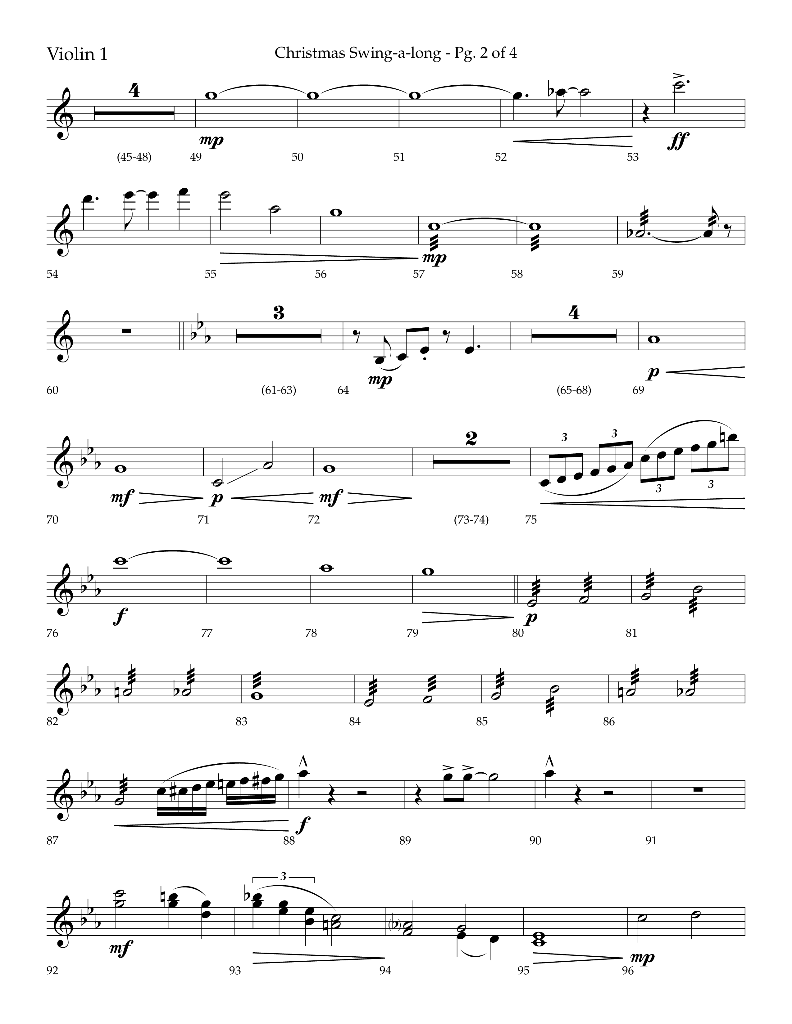 Christmas Swing-A-Long (Choral Anthem SATB) Violin 1 (Lifeway Choral / Arr. Bradley Knight)