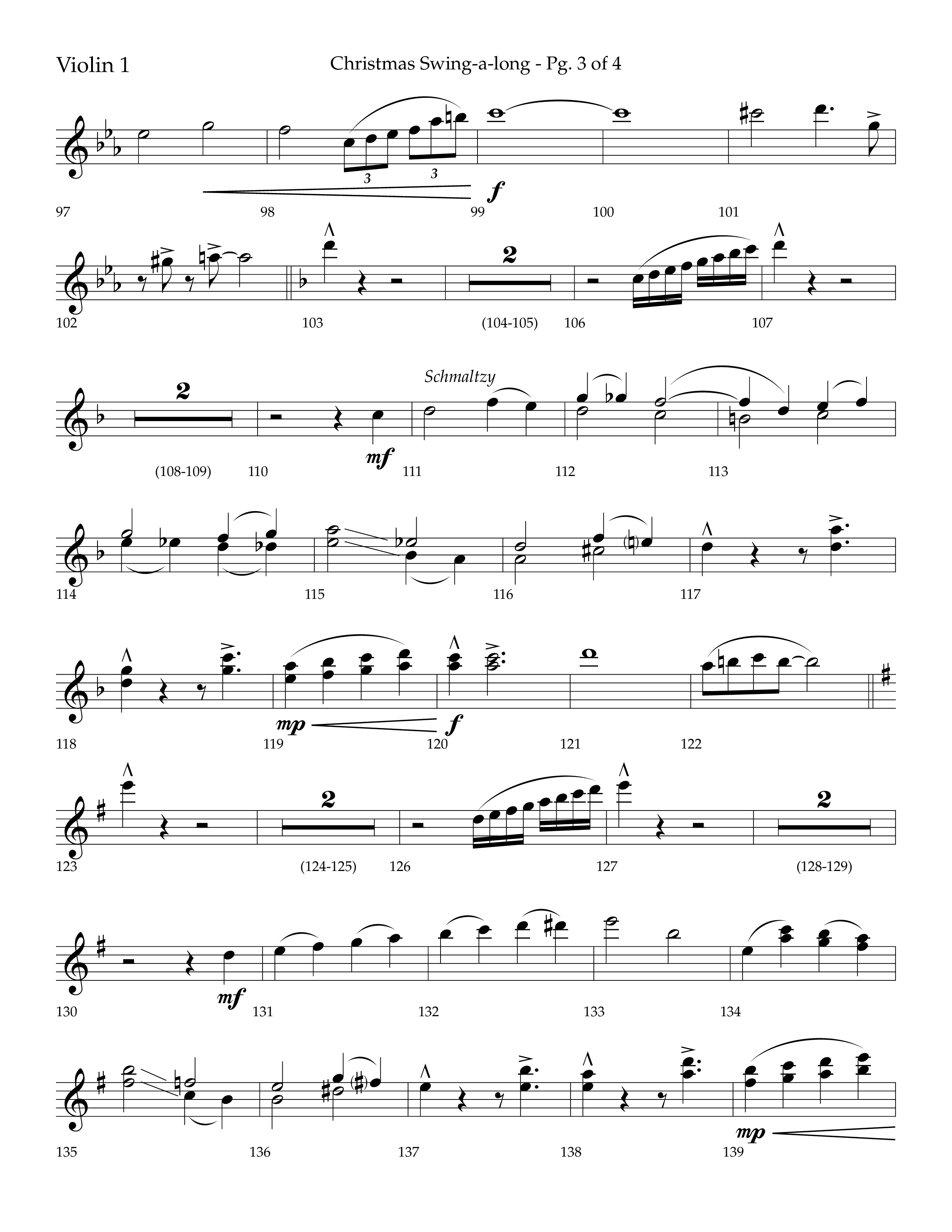 Christmas Swing-A-Long (Choral Anthem SATB) Violin 1 (Lifeway Choral / Arr. Bradley Knight)
