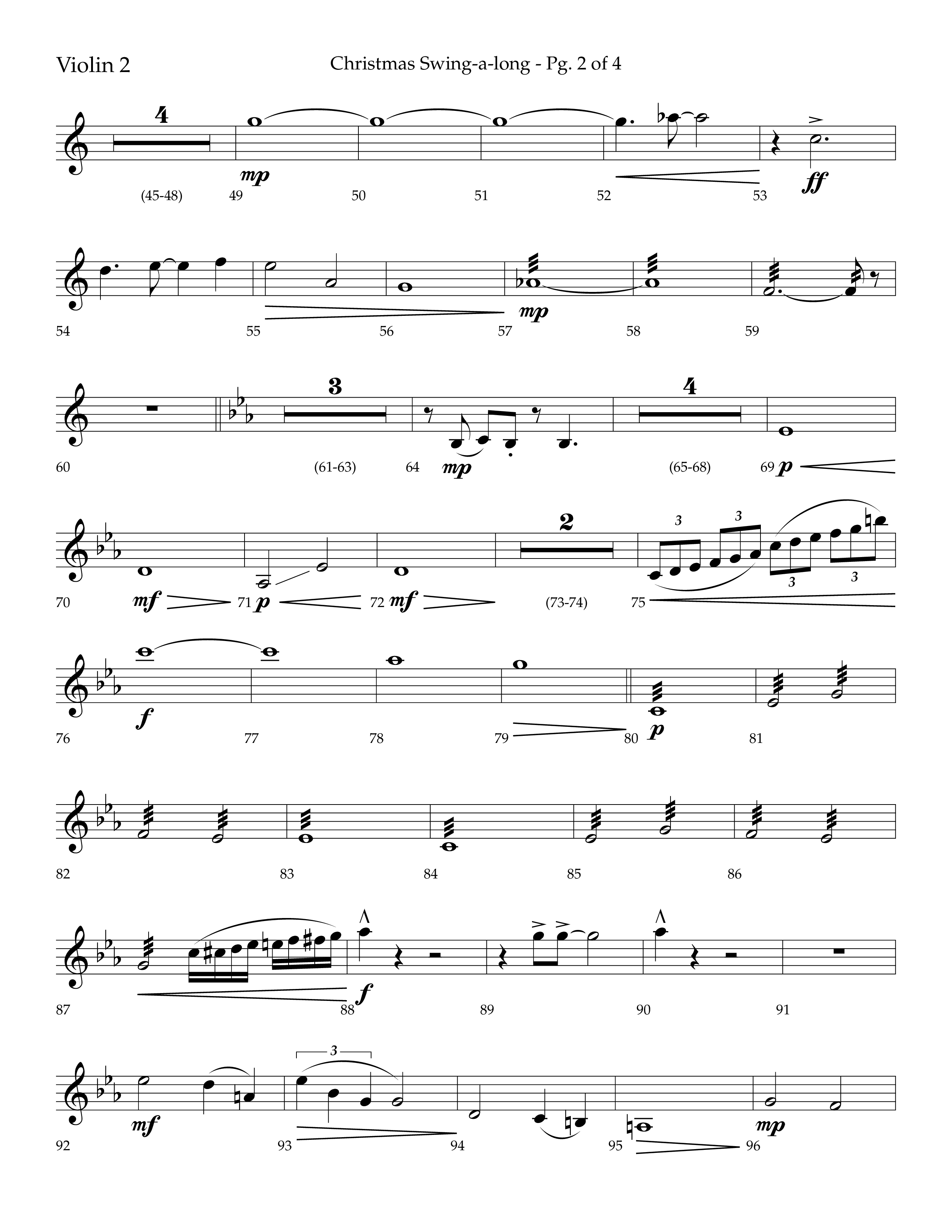 Christmas Swing-A-Long (Choral Anthem SATB) Violin 2 (Lifeway Choral / Arr. Bradley Knight)