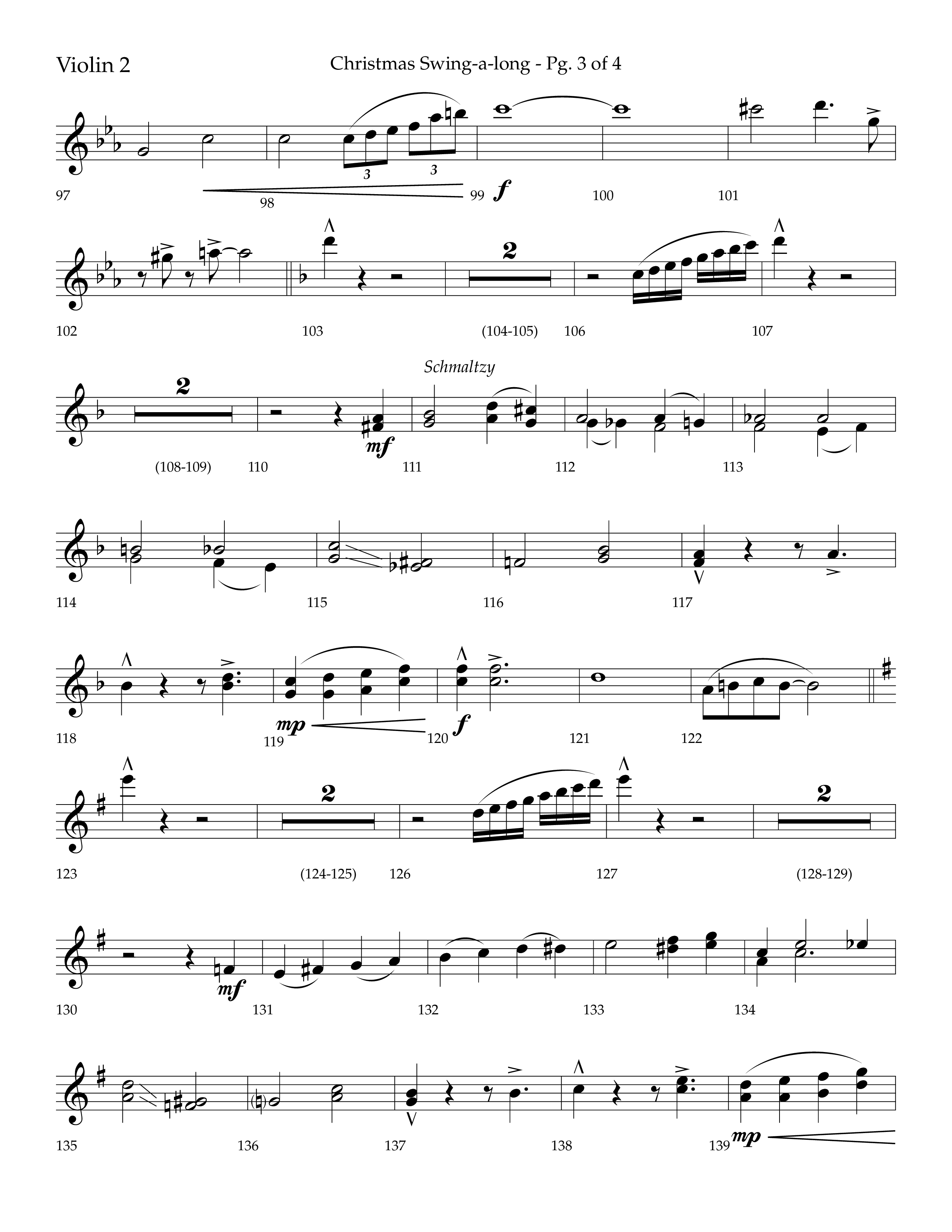 Christmas Swing-A-Long (Choral Anthem SATB) Violin 2 (Lifeway Choral / Arr. Bradley Knight)
