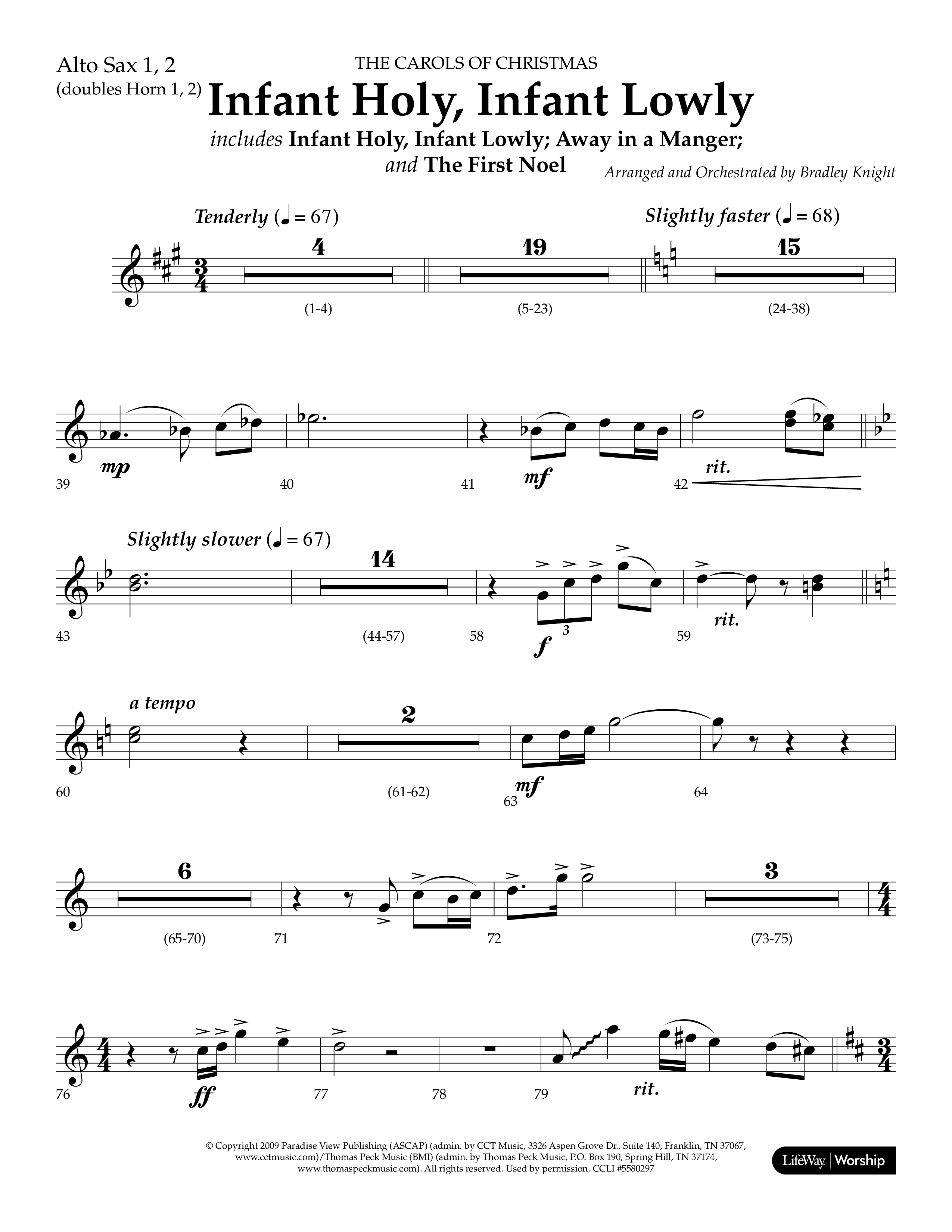 Infant Holy Infant Lowly (Choral Anthem SATB) Alto Sax 1/2 (Lifeway Choral / Arr. Bradley Knight)