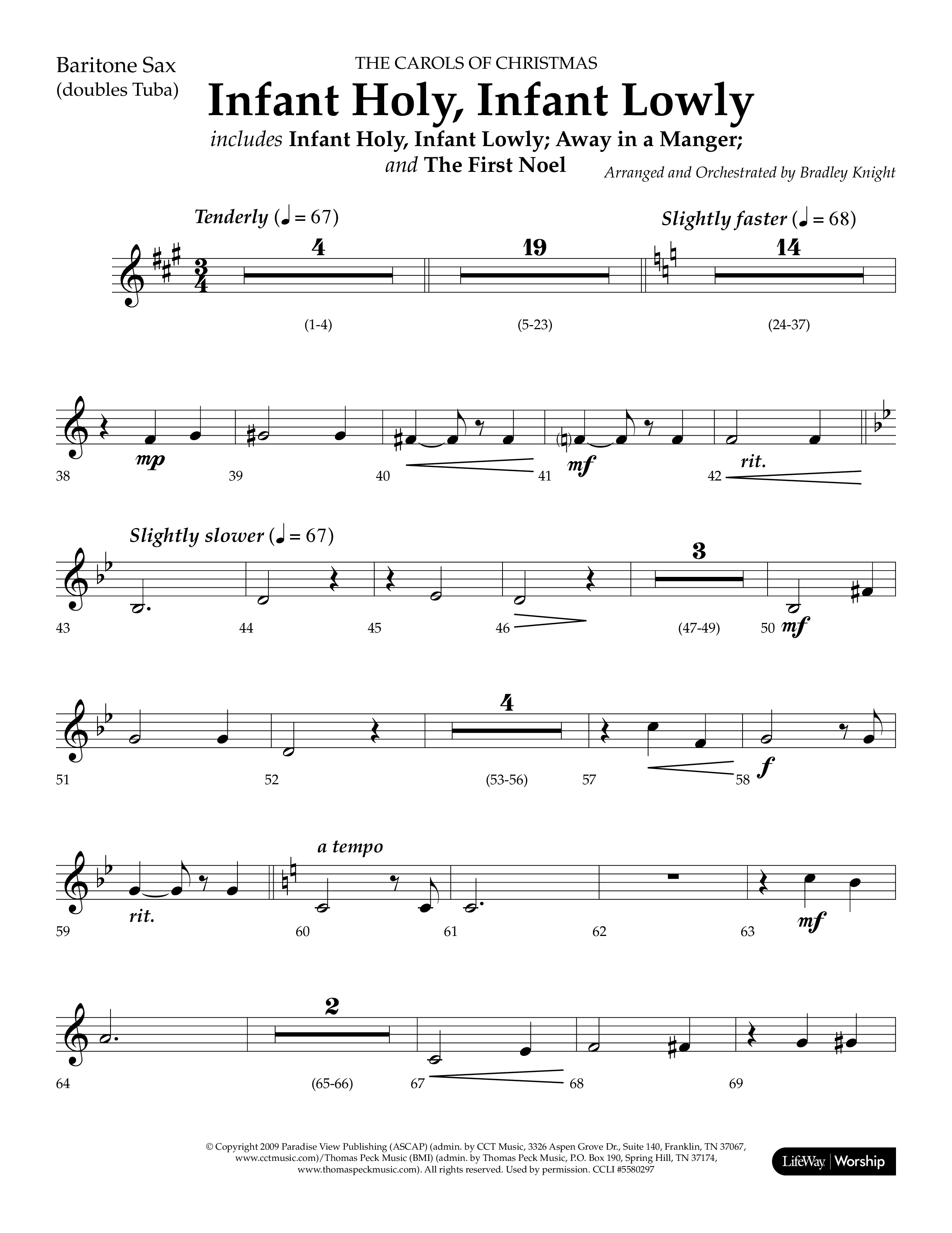 Infant Holy Infant Lowly (Choral Anthem SATB) Bari Sax (Lifeway Choral / Arr. Bradley Knight)