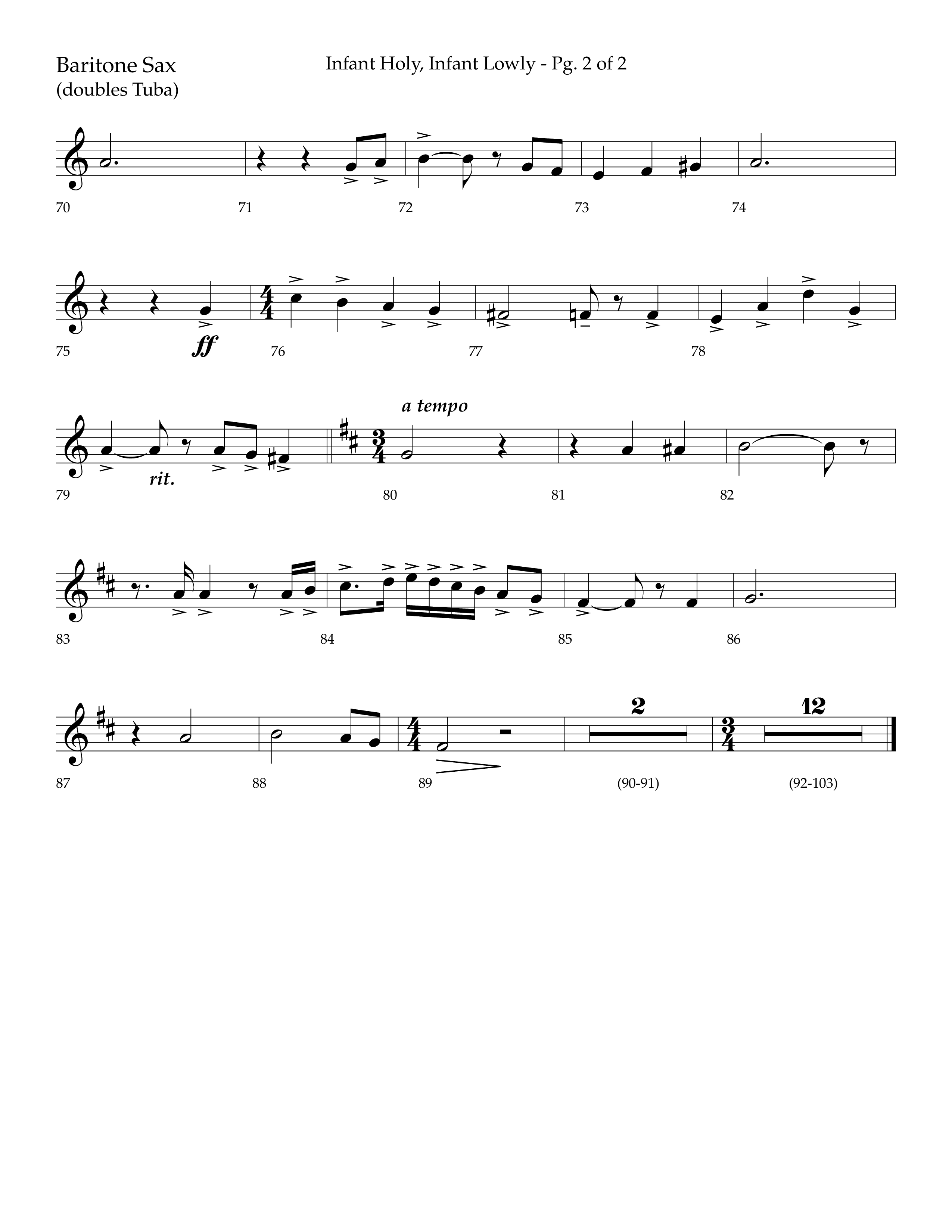 Infant Holy Infant Lowly (Choral Anthem SATB) Bari Sax (Lifeway Choral / Arr. Bradley Knight)