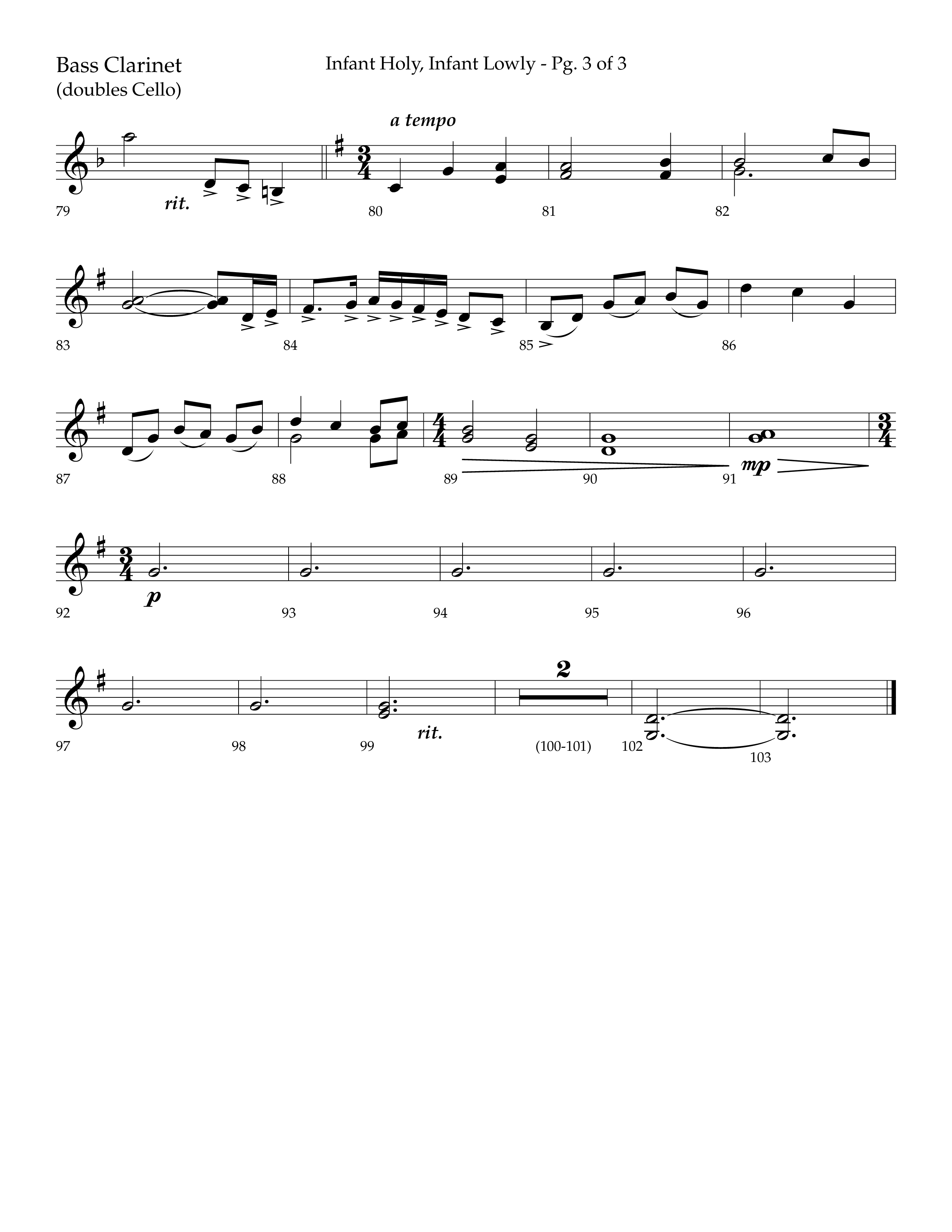 Infant Holy Infant Lowly (Choral Anthem SATB) Bass Clarinet (Lifeway Choral / Arr. Bradley Knight)