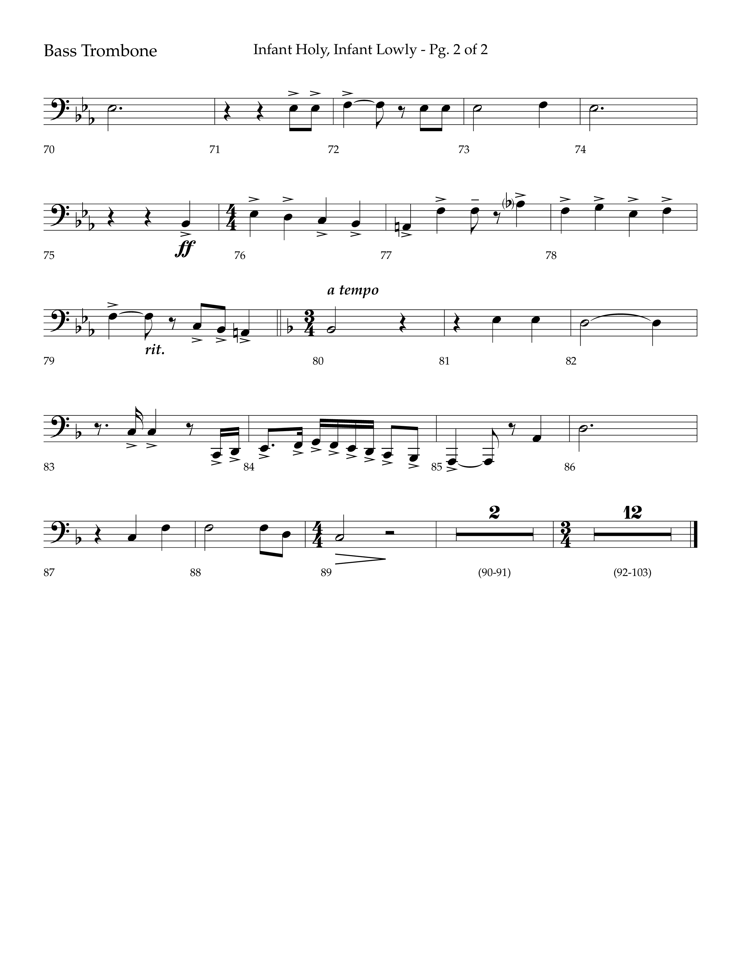 Infant Holy Infant Lowly (Choral Anthem SATB) Bass Trombone (Lifeway Choral / Arr. Bradley Knight)
