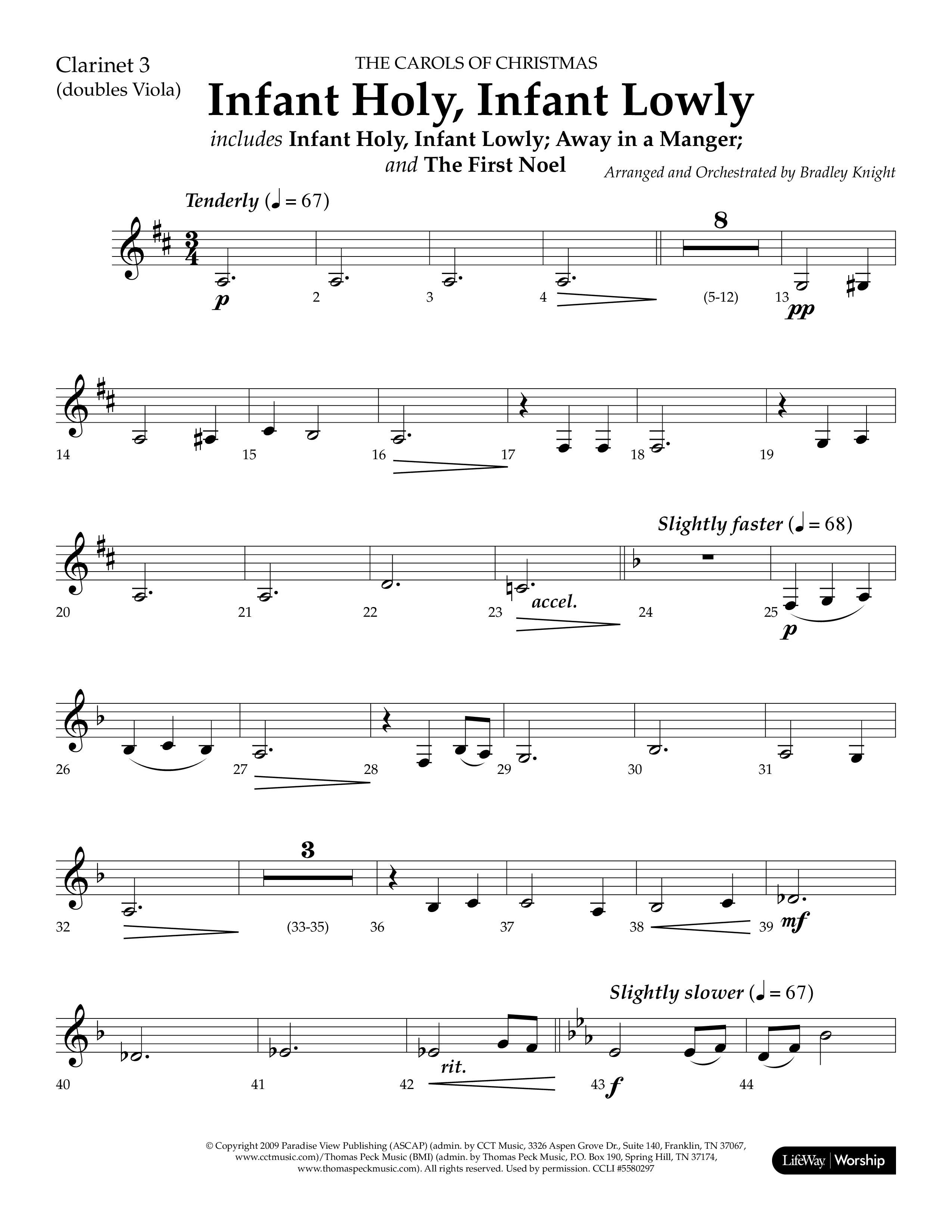 Infant Holy Infant Lowly (Choral Anthem SATB) Clarinet 3 (Lifeway Choral / Arr. Bradley Knight)