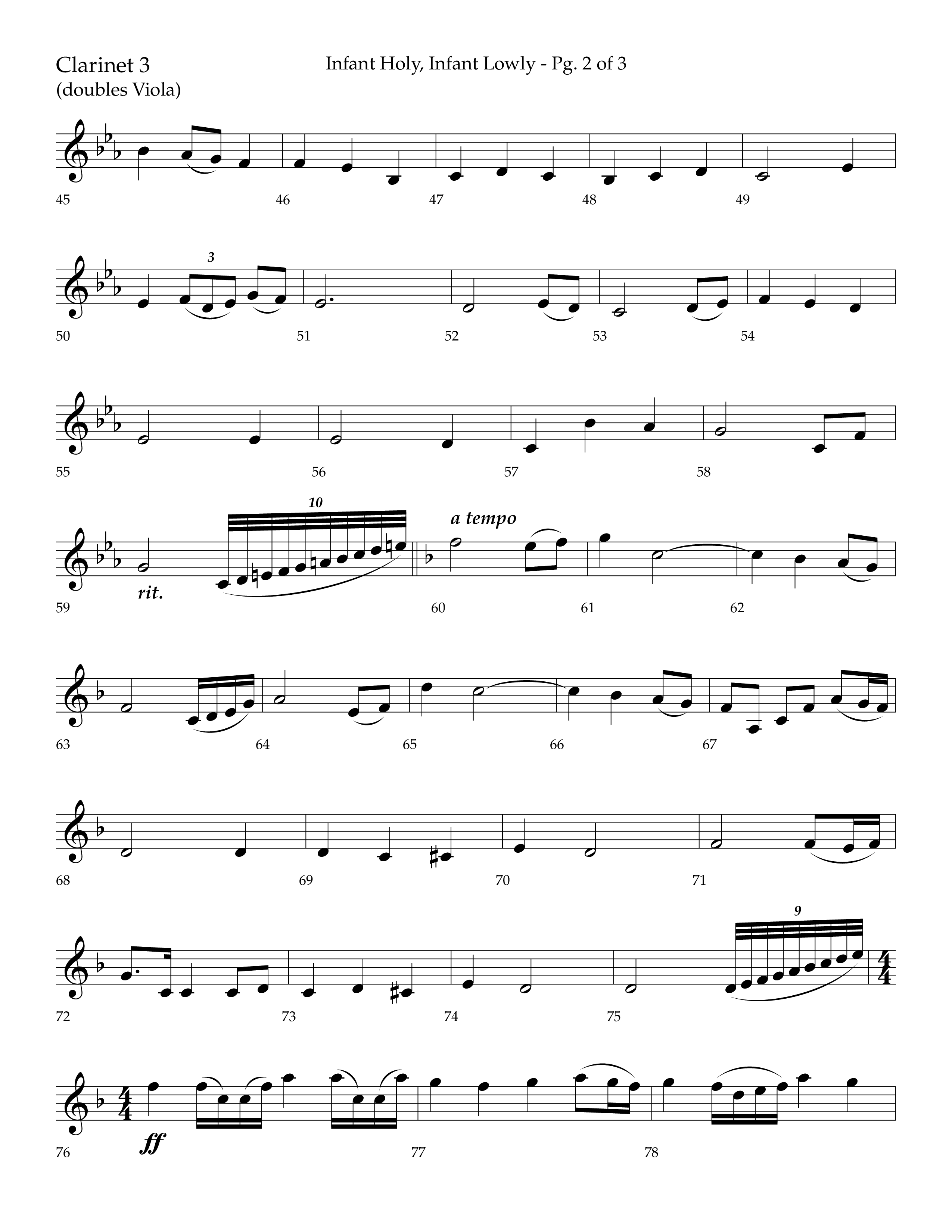 Infant Holy Infant Lowly (Choral Anthem SATB) Clarinet 3 (Lifeway Choral / Arr. Bradley Knight)