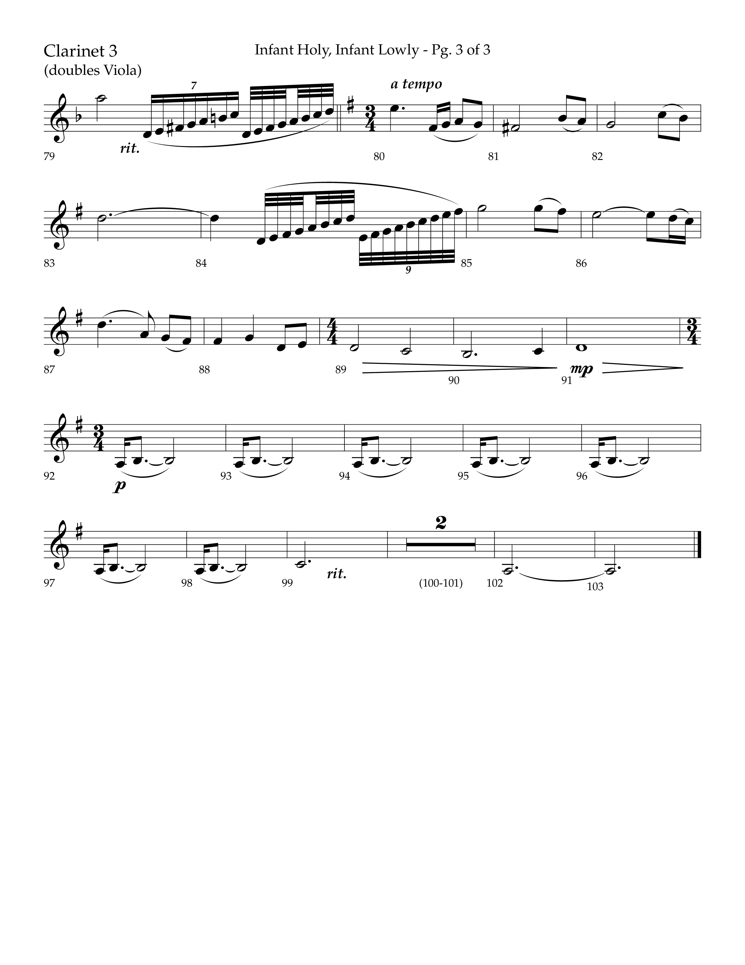 Infant Holy Infant Lowly (Choral Anthem SATB) Clarinet 3 (Lifeway Choral / Arr. Bradley Knight)