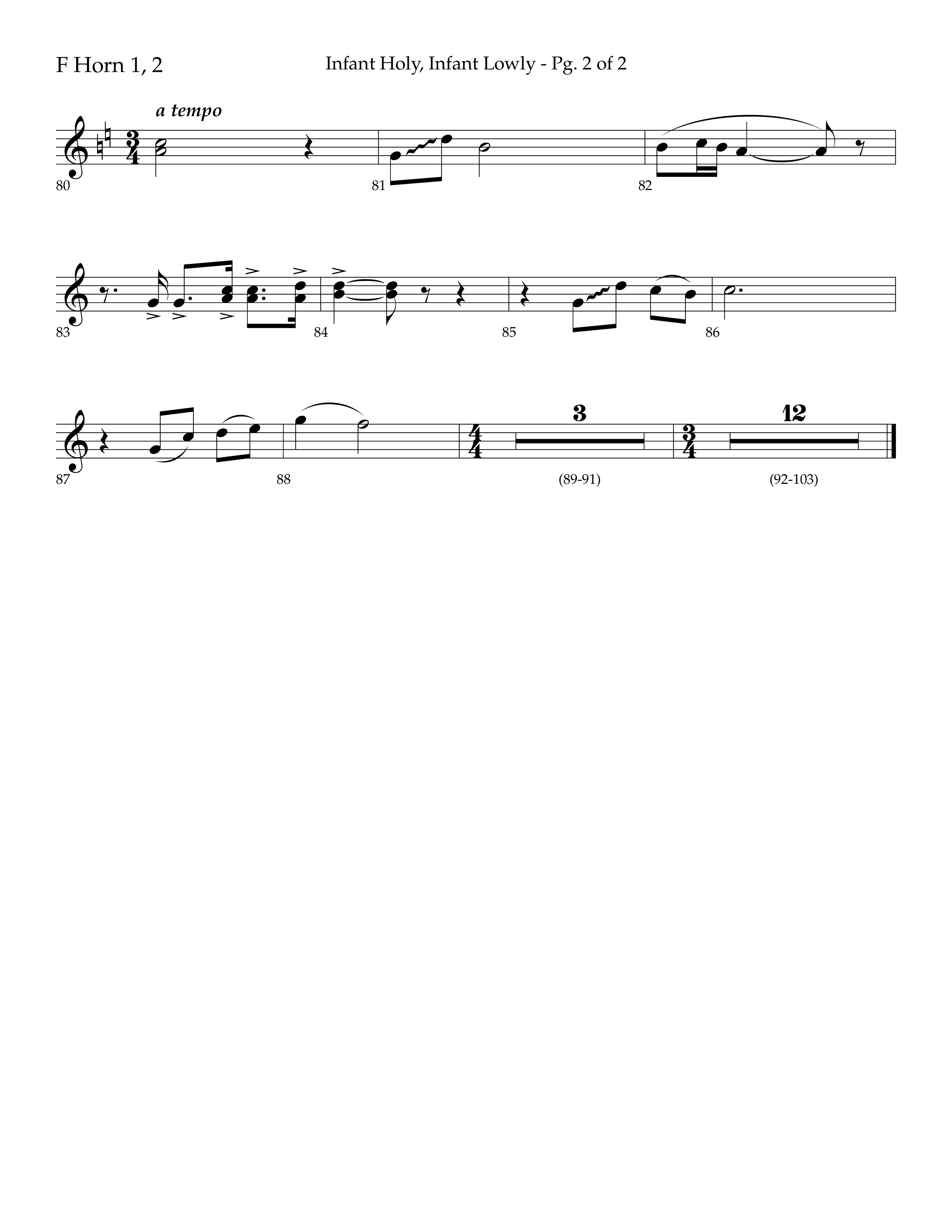 Infant Holy Infant Lowly (Choral Anthem SATB) French Horn 1/2 (Lifeway Choral / Arr. Bradley Knight)