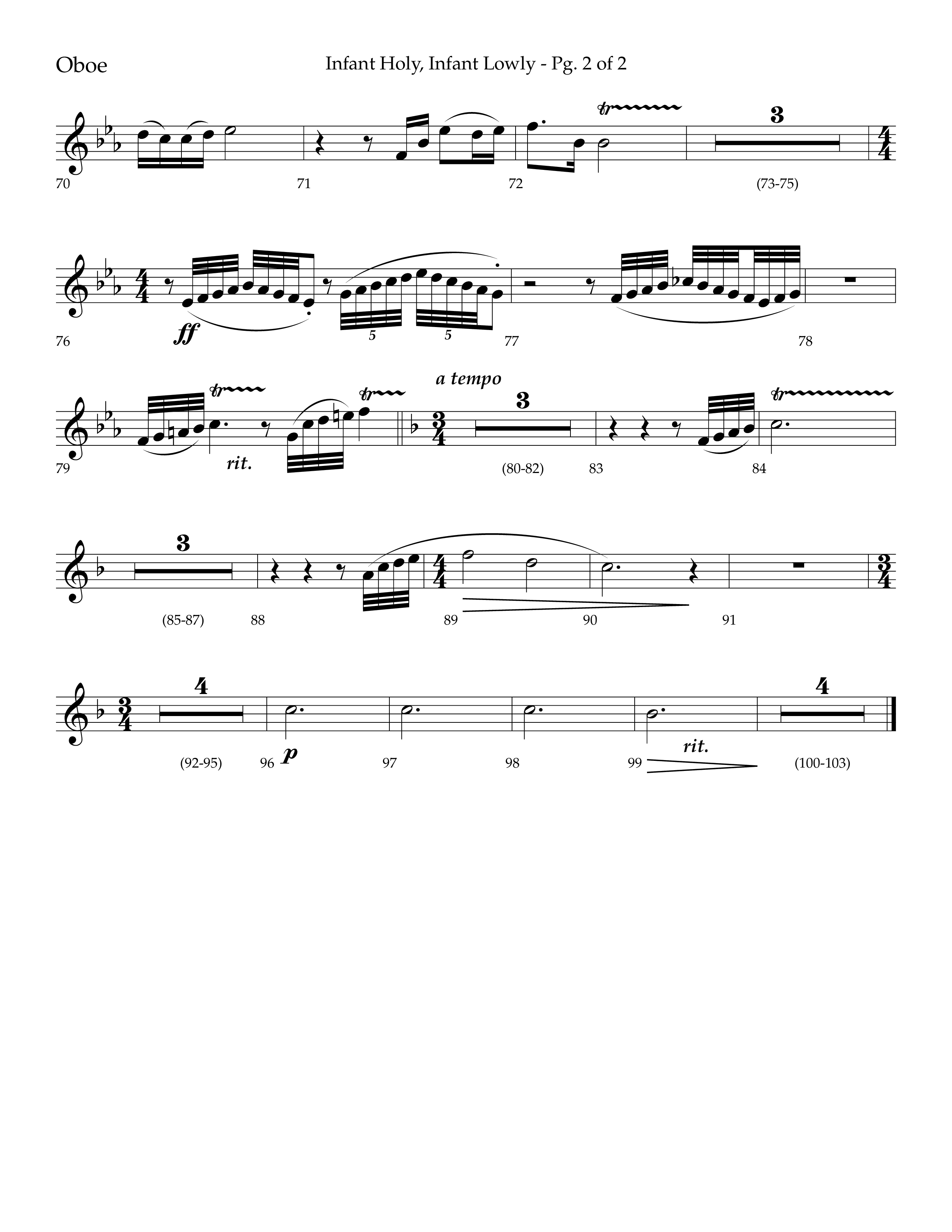 Infant Holy Infant Lowly (Choral Anthem SATB) Oboe (Lifeway Choral / Arr. Bradley Knight)