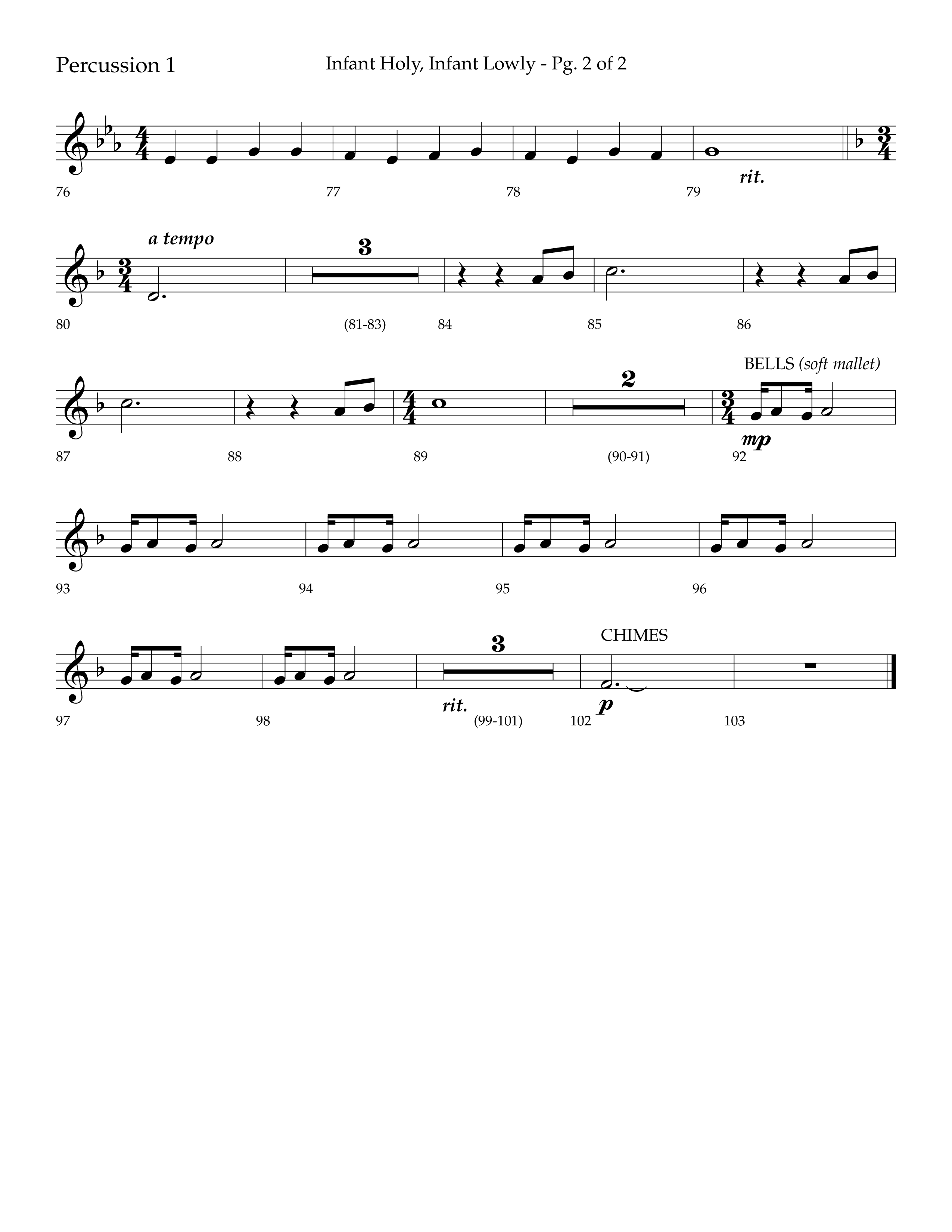 Infant Holy Infant Lowly (Choral Anthem SATB) Percussion 1/2 (Lifeway Choral / Arr. Bradley Knight)