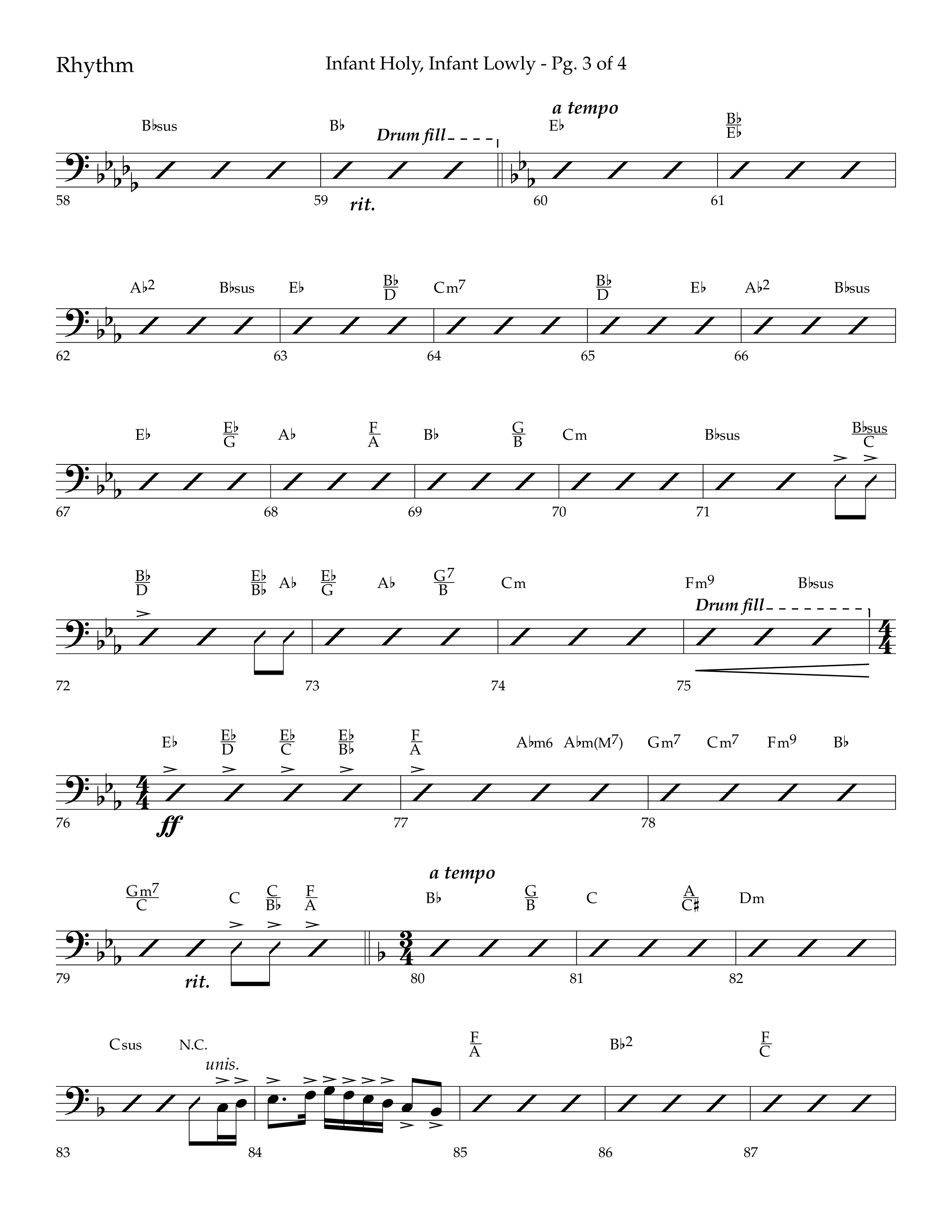 Infant Holy Infant Lowly (Choral Anthem SATB) Rhythm Chart (Lifeway Choral / Arr. Bradley Knight)