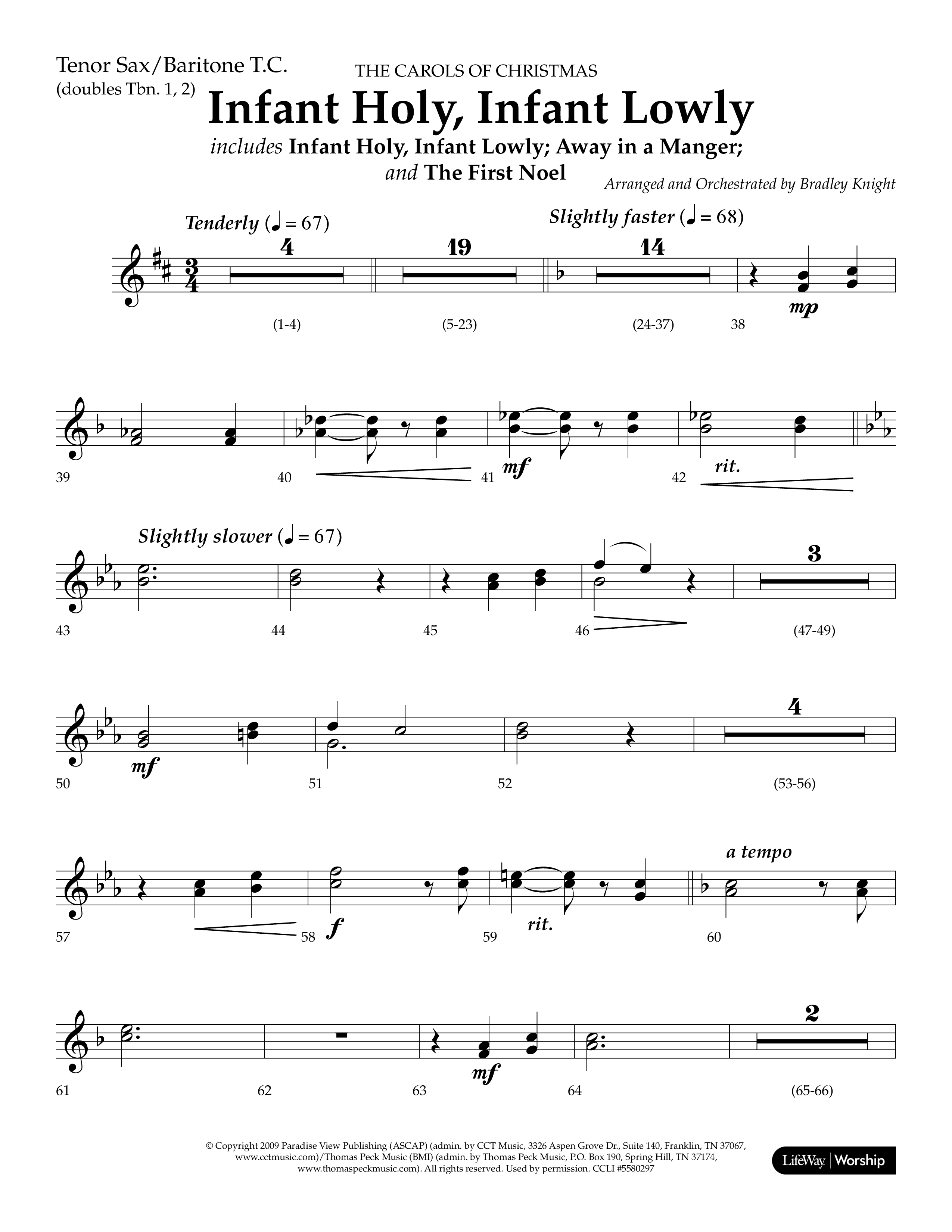Infant Holy Infant Lowly (Choral Anthem SATB) Tenor Sax/Baritone T.C. (Lifeway Choral / Arr. Bradley Knight)