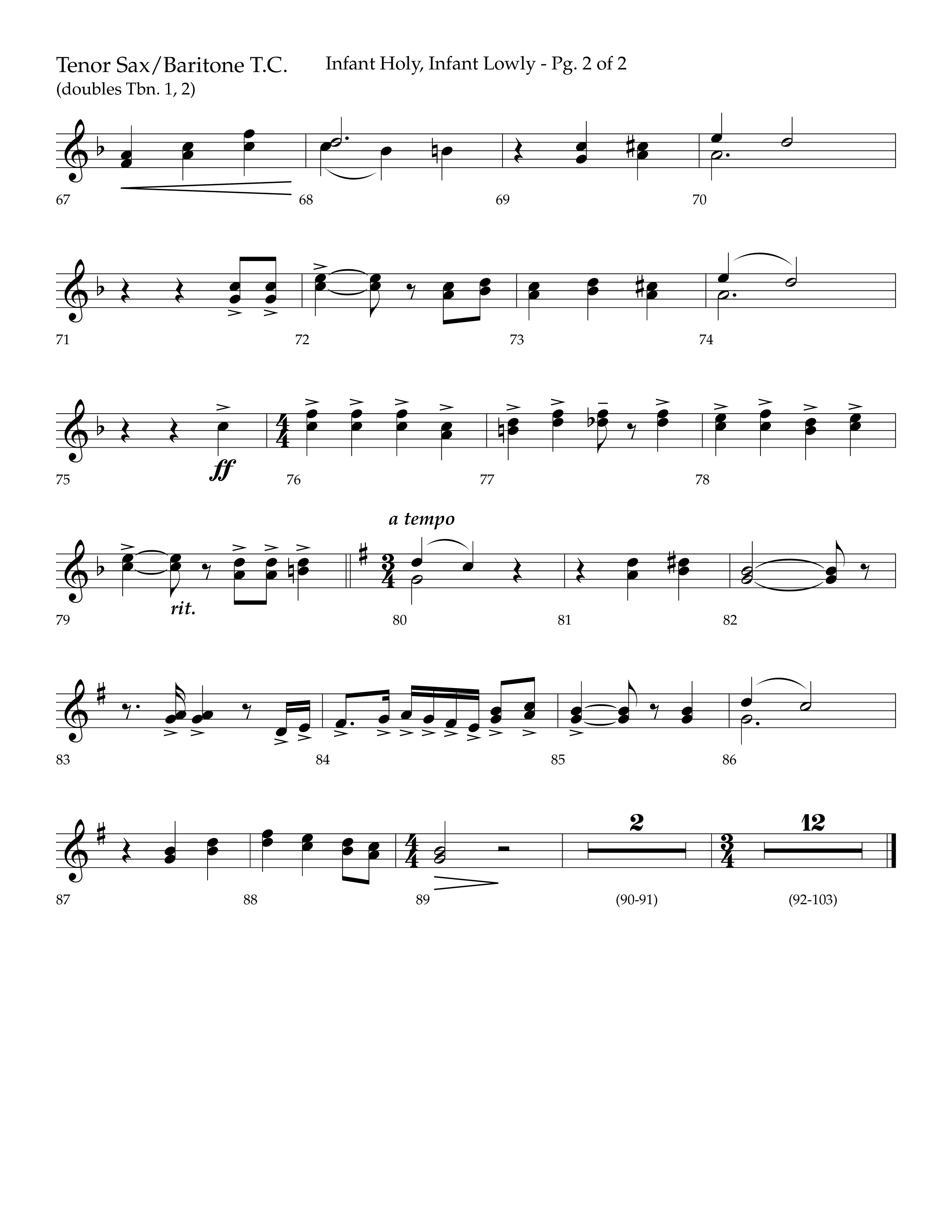 Infant Holy Infant Lowly (Choral Anthem SATB) Tenor Sax/Baritone T.C. (Lifeway Choral / Arr. Bradley Knight)