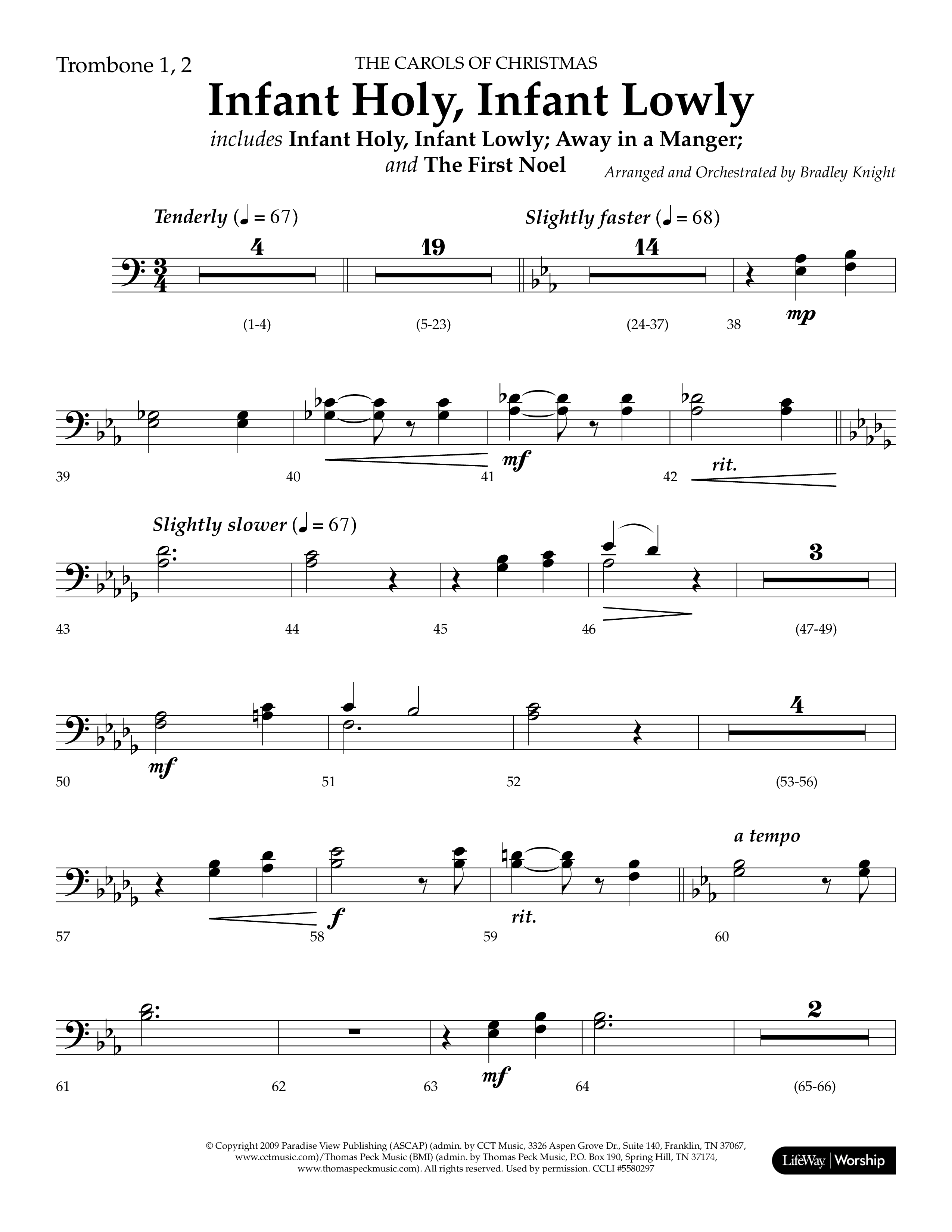 Infant Holy Infant Lowly (Choral Anthem SATB) Trombone 1/2 (Lifeway Choral / Arr. Bradley Knight)