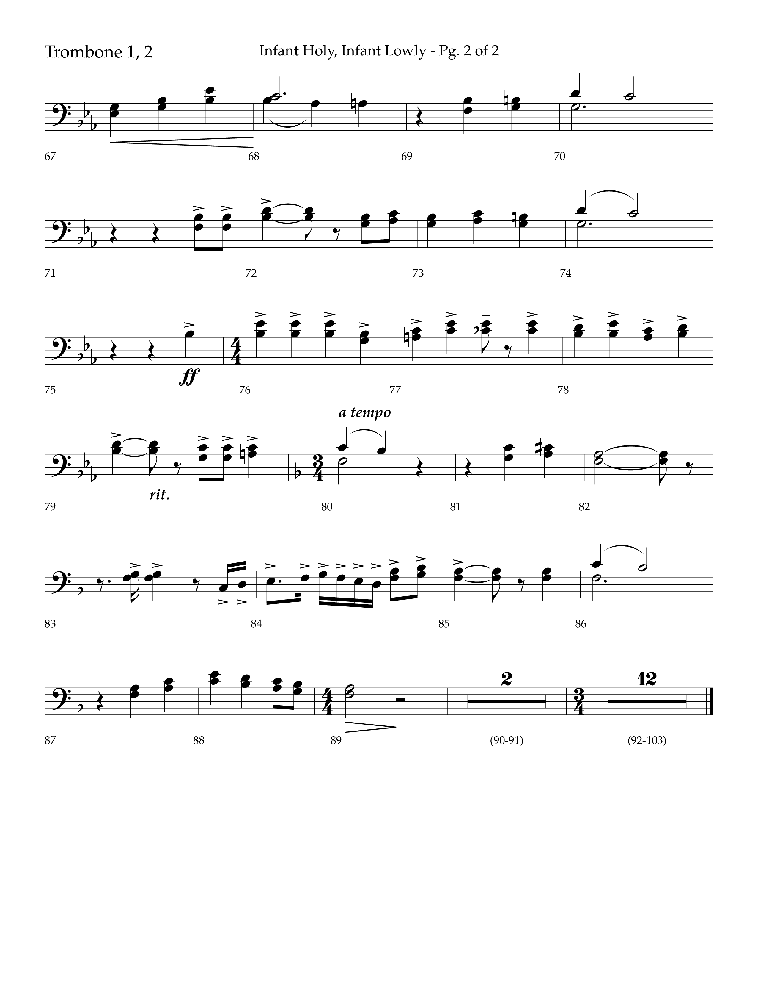 Infant Holy Infant Lowly (Choral Anthem SATB) Trombone 1/2 (Lifeway Choral / Arr. Bradley Knight)