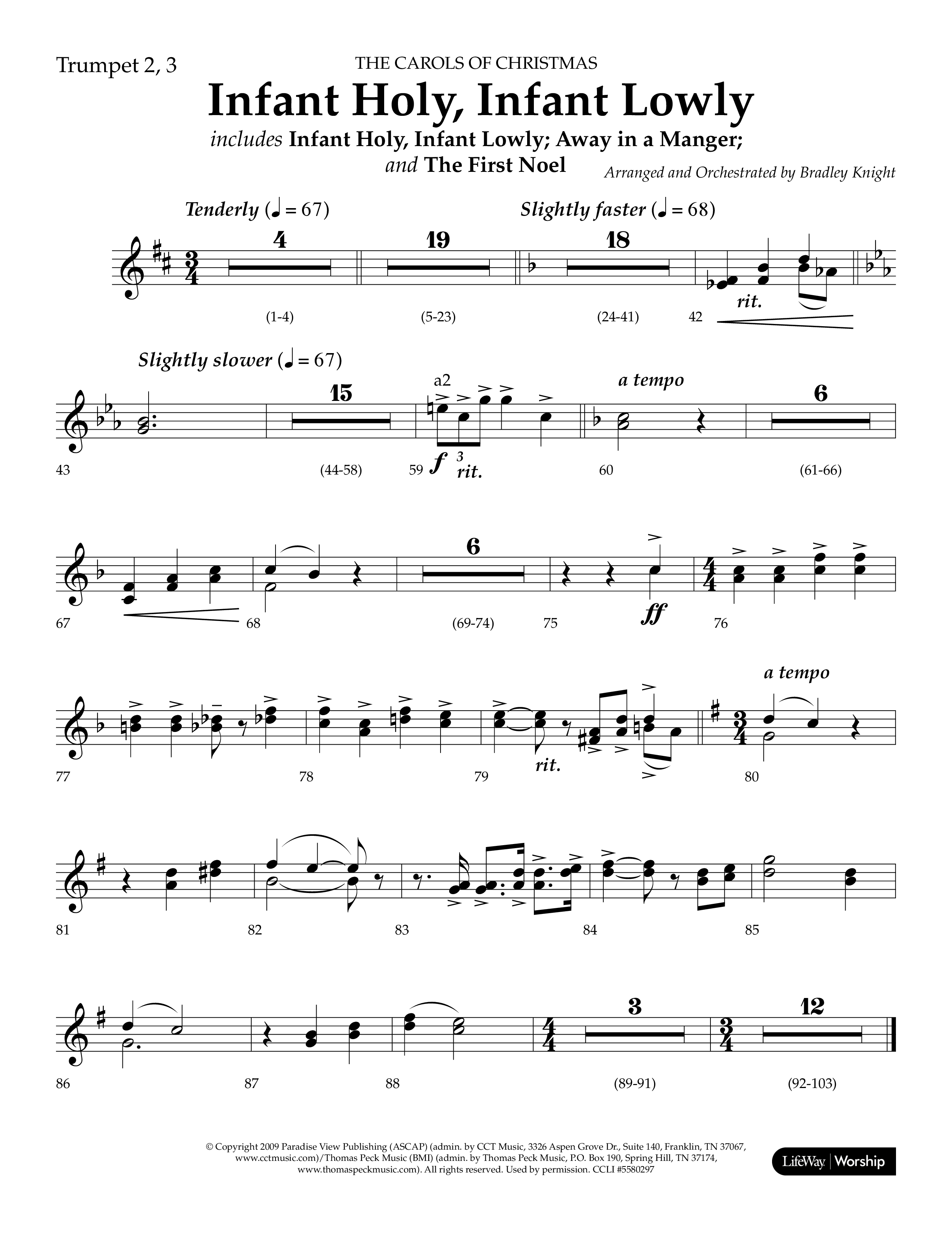 Infant Holy Infant Lowly (Choral Anthem SATB) Trumpet 2/3 (Lifeway Choral / Arr. Bradley Knight)