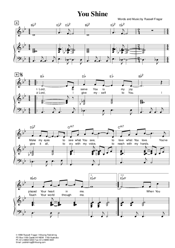 You Shine Piano/Vocal (Hillsong Worship)