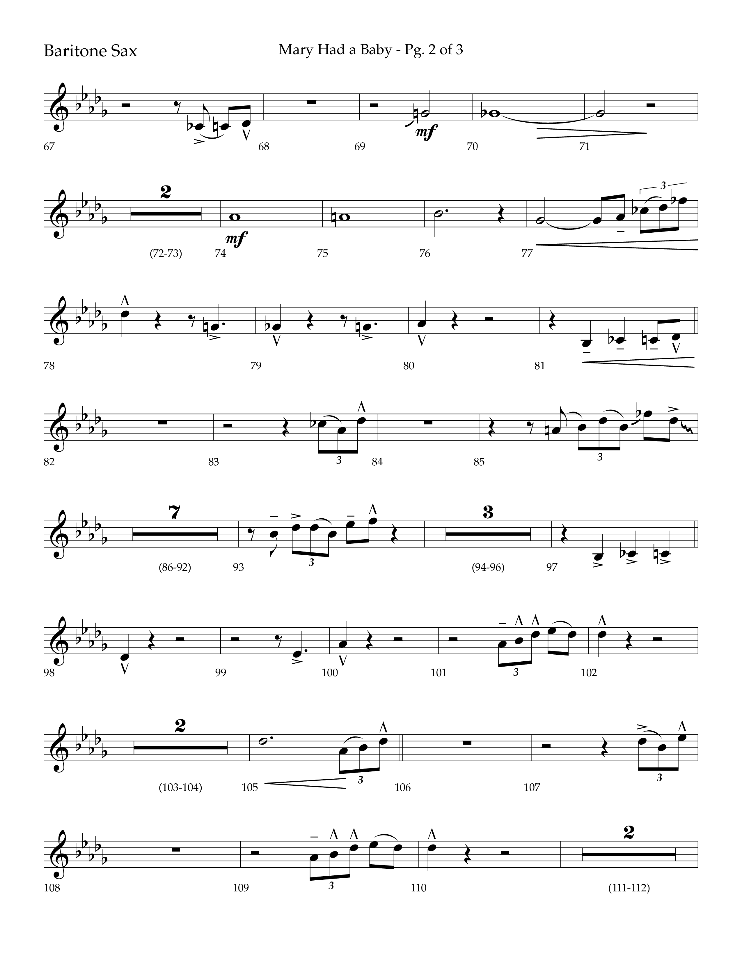 Mary Had a Baby (with Tell It) (Choral Anthem SATB) Bari Sax (Lifeway Choral / Arr. Bradley Knight)