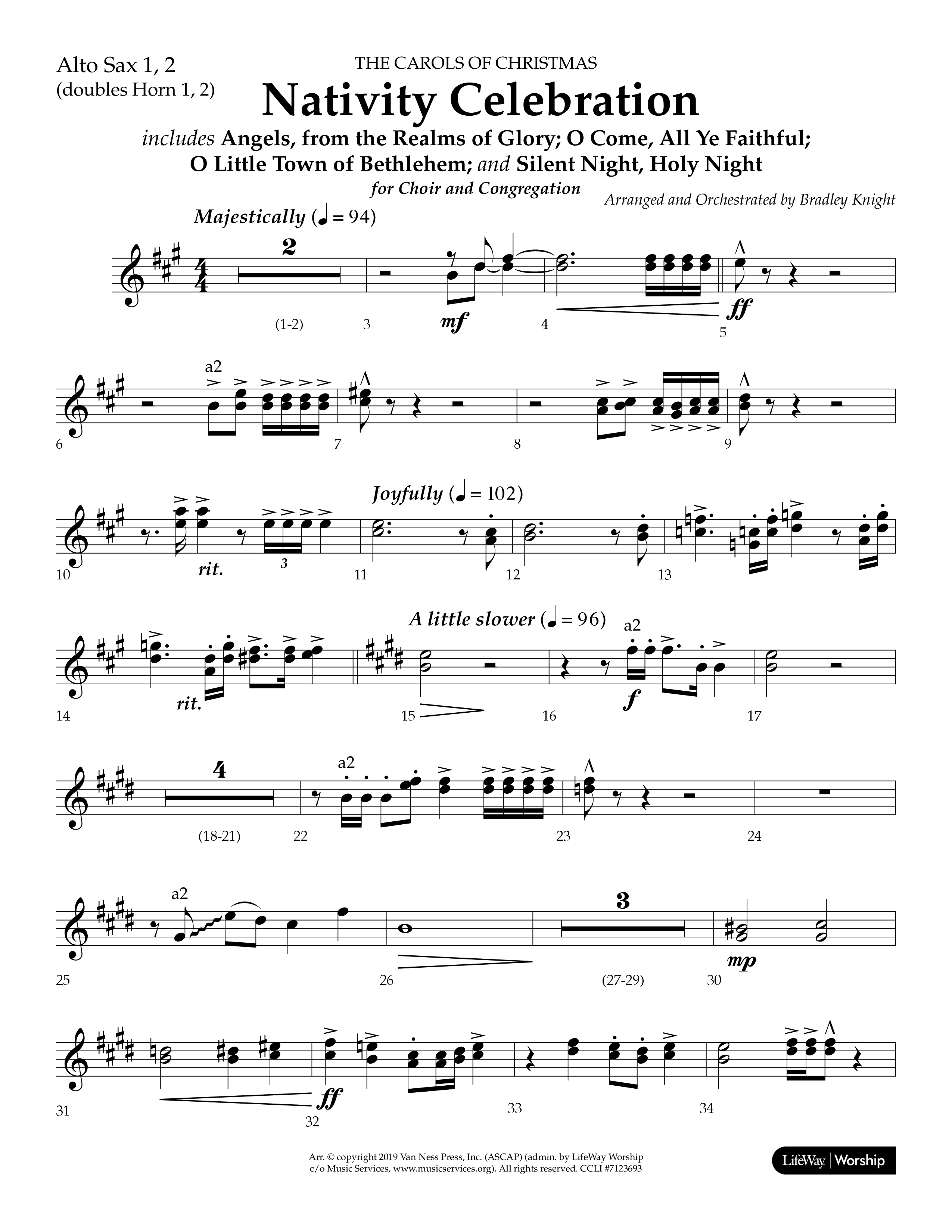 Nativity Celebration (Choral Anthem SATB) Alto Sax 1/2 (Lifeway Choral / Arr. Bradley Knight)