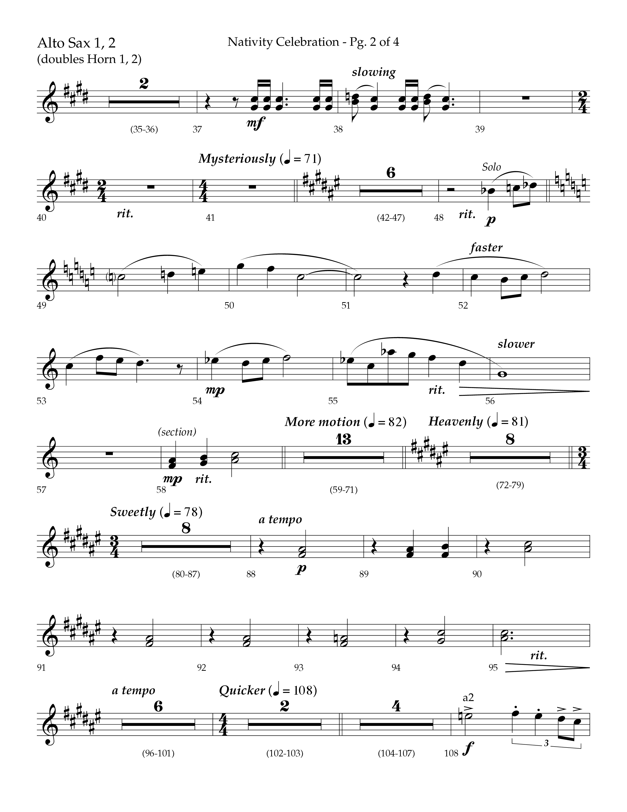 Nativity Celebration (Choral Anthem SATB) Alto Sax 1/2 (Lifeway Choral / Arr. Bradley Knight)