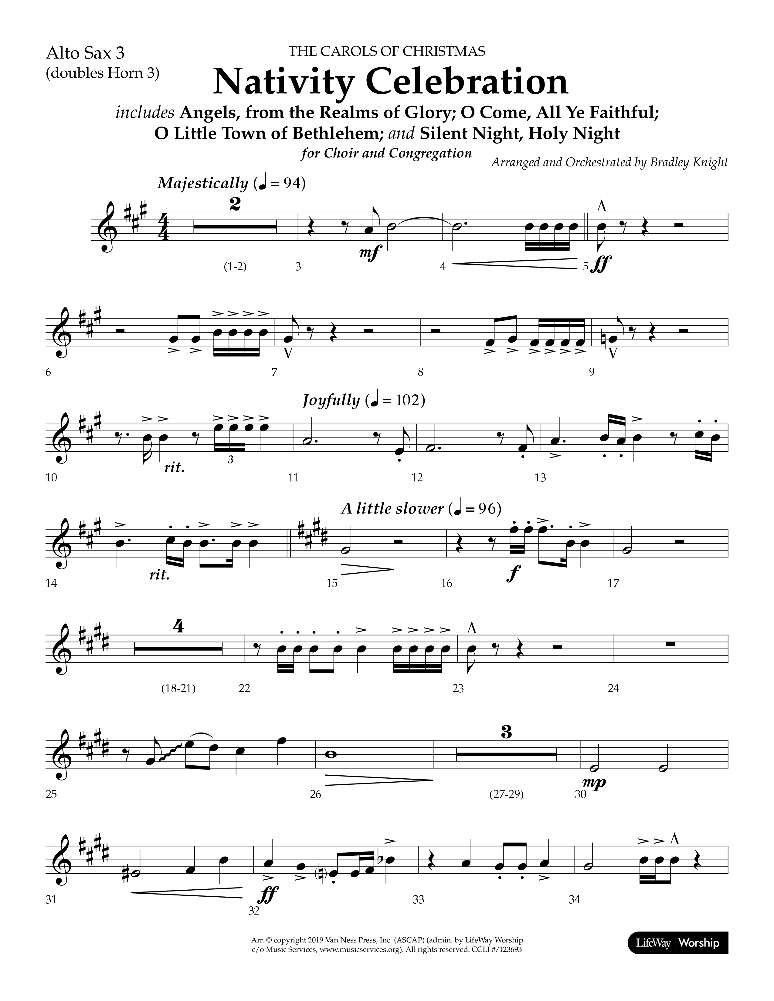 Nativity Celebration (Choral Anthem SATB) Alto Sax (Lifeway Choral / Arr. Bradley Knight)