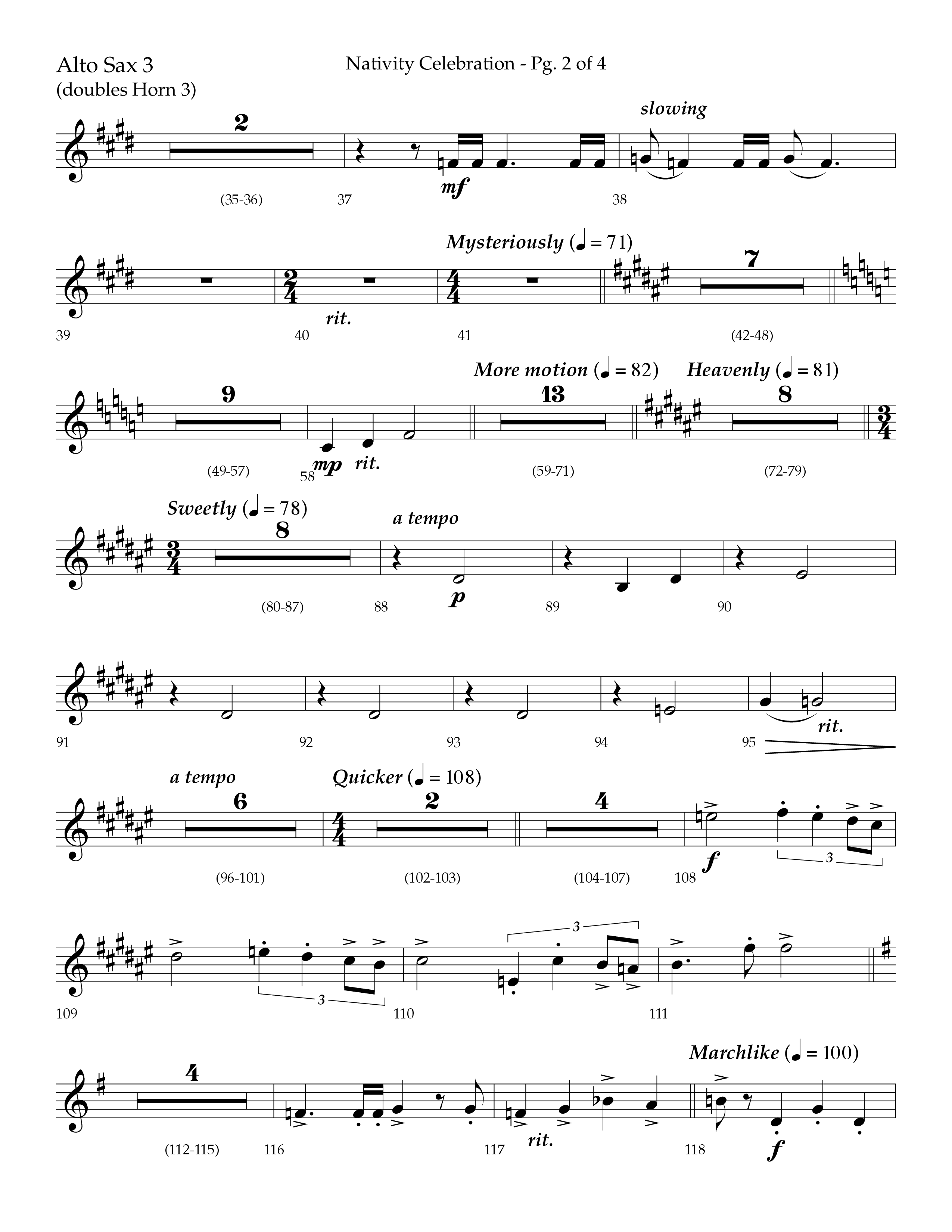 Nativity Celebration (Choral Anthem SATB) Alto Sax (Lifeway Choral / Arr. Bradley Knight)