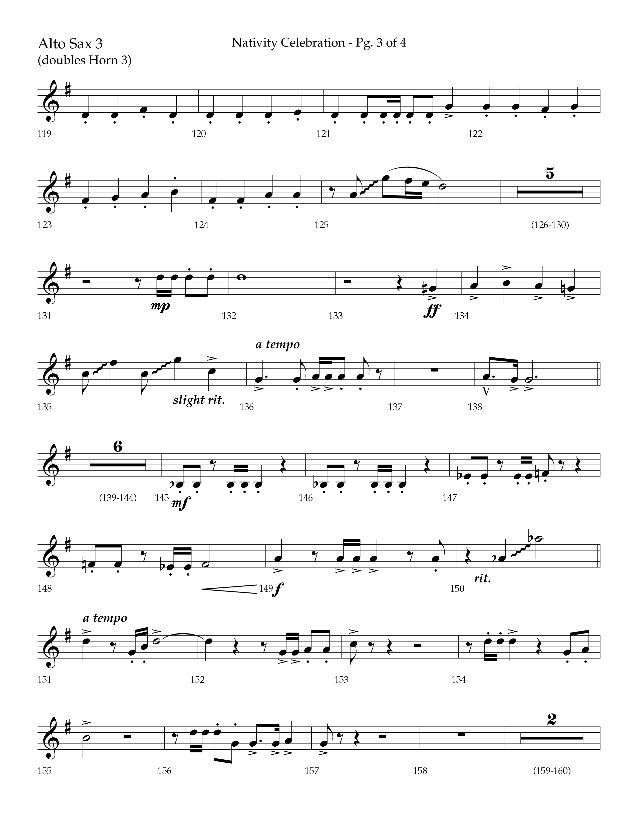 Nativity Celebration (Choral Anthem SATB) Alto Sax (Lifeway Choral / Arr. Bradley Knight)