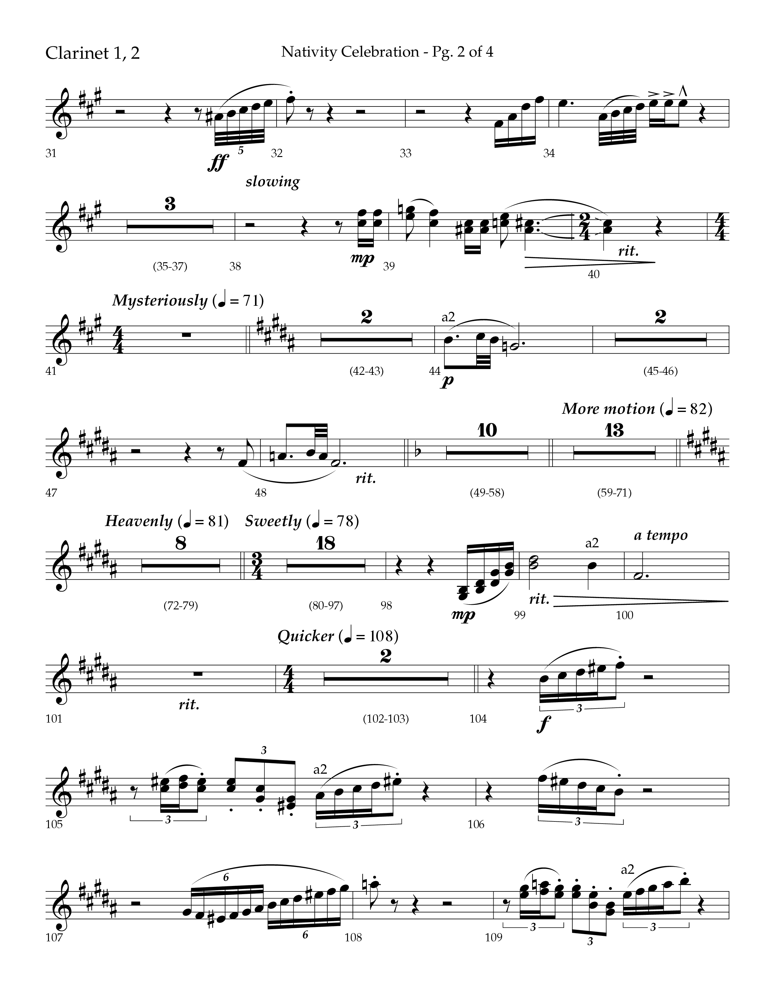 Nativity Celebration (Choral Anthem SATB) Clarinet 1/2 (Lifeway Choral / Arr. Bradley Knight)