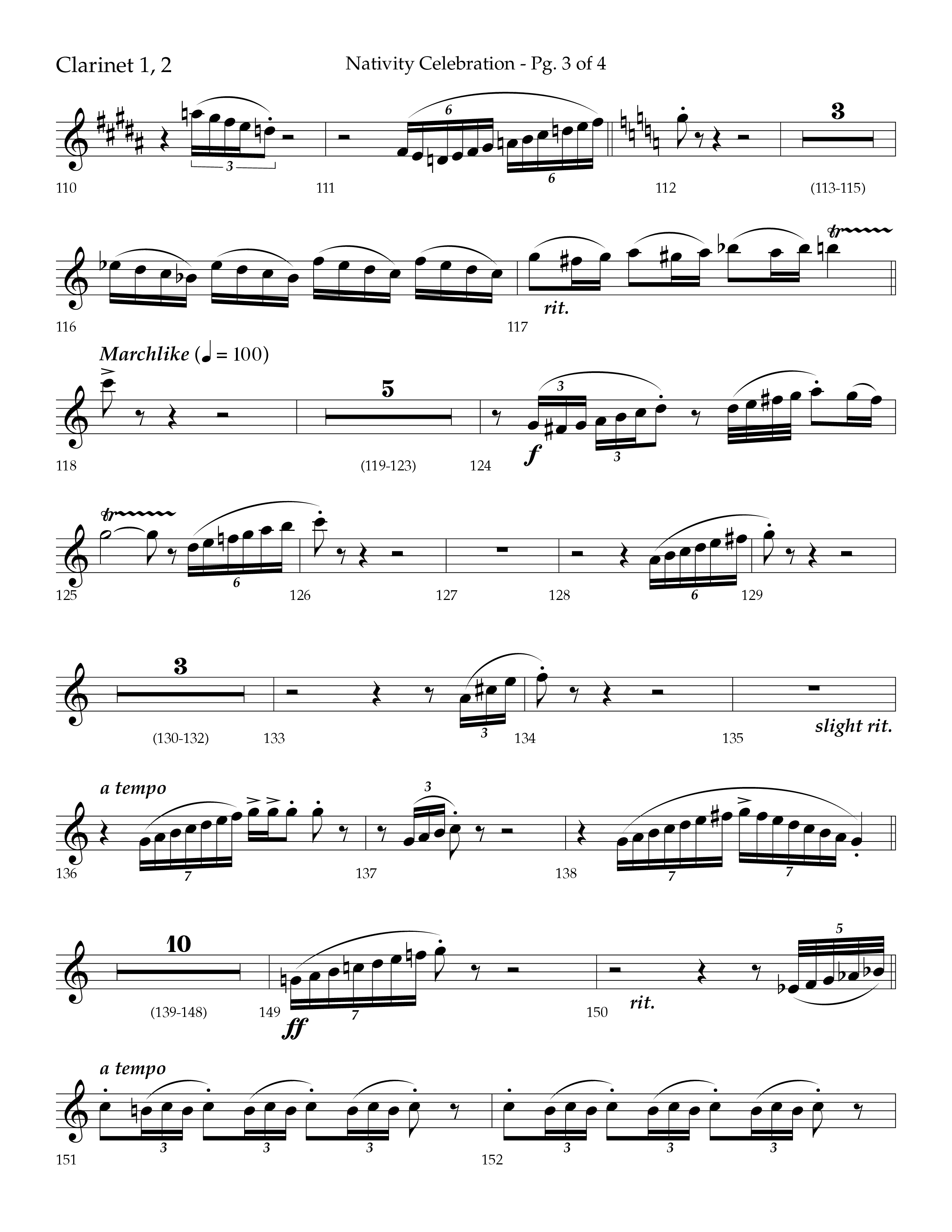Nativity Celebration (Choral Anthem SATB) Clarinet 1/2 (Lifeway Choral / Arr. Bradley Knight)
