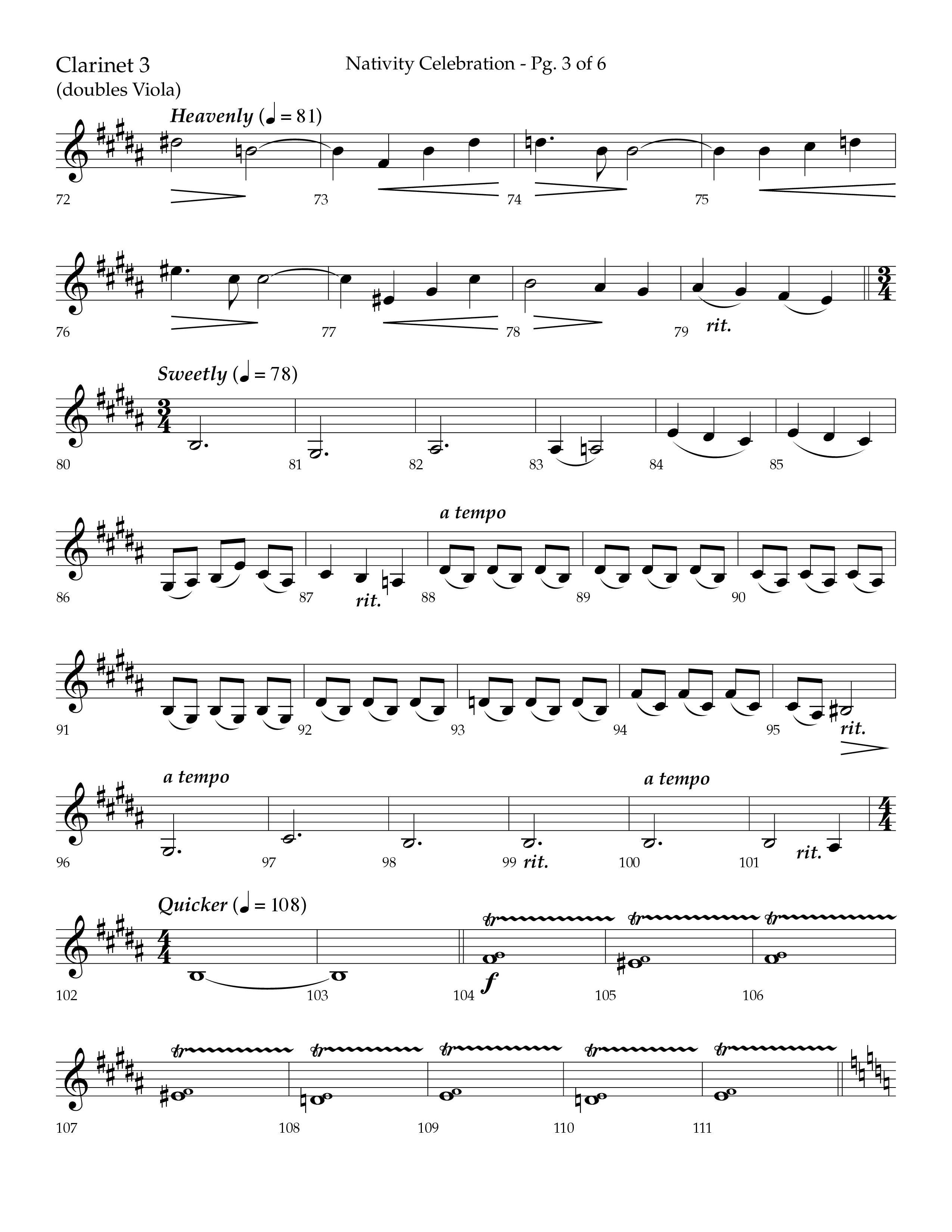 Nativity Celebration (Choral Anthem SATB) Clarinet 3 (Lifeway Choral / Arr. Bradley Knight)