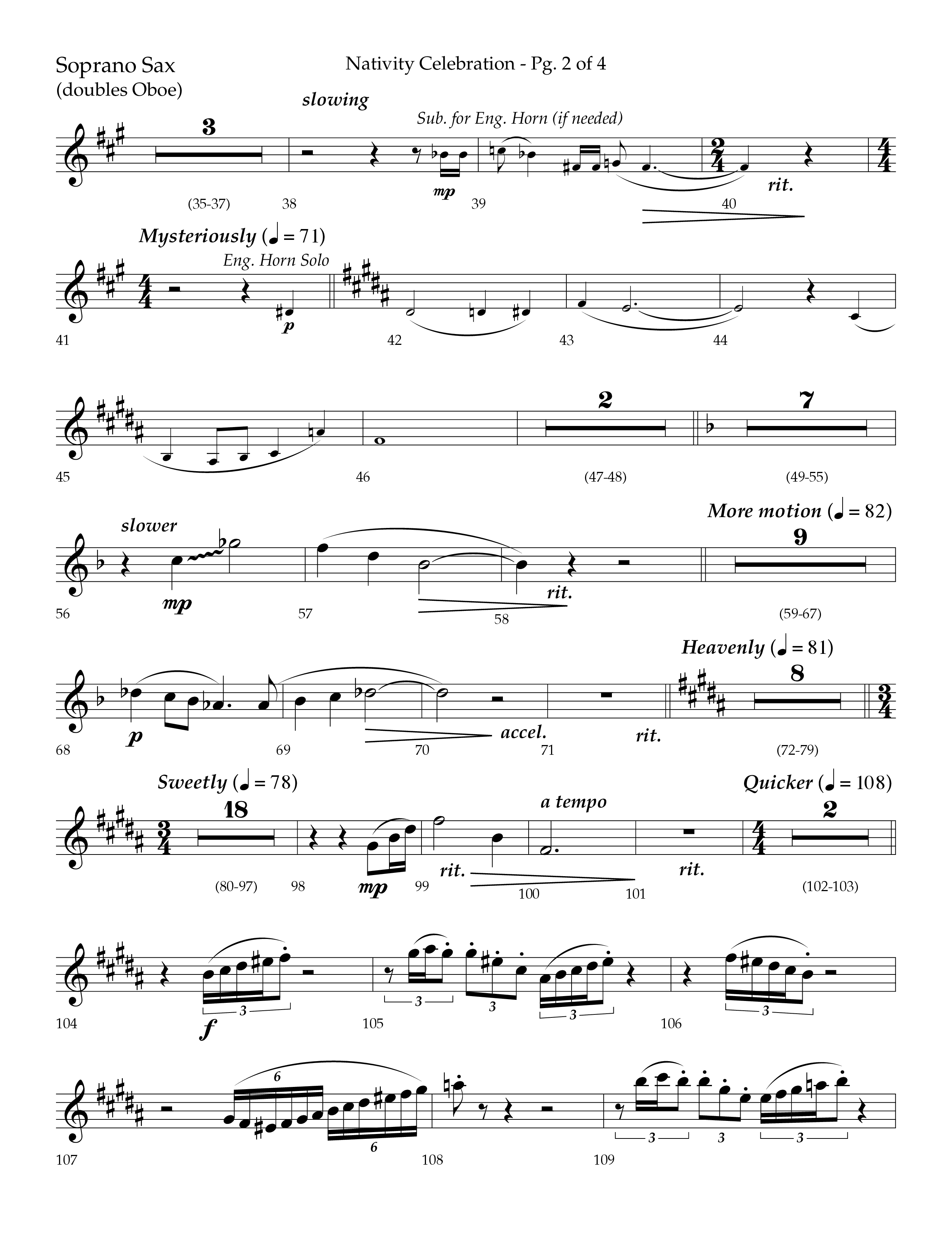 Nativity Celebration (Choral Anthem SATB) Soprano Sax (Lifeway Choral / Arr. Bradley Knight)