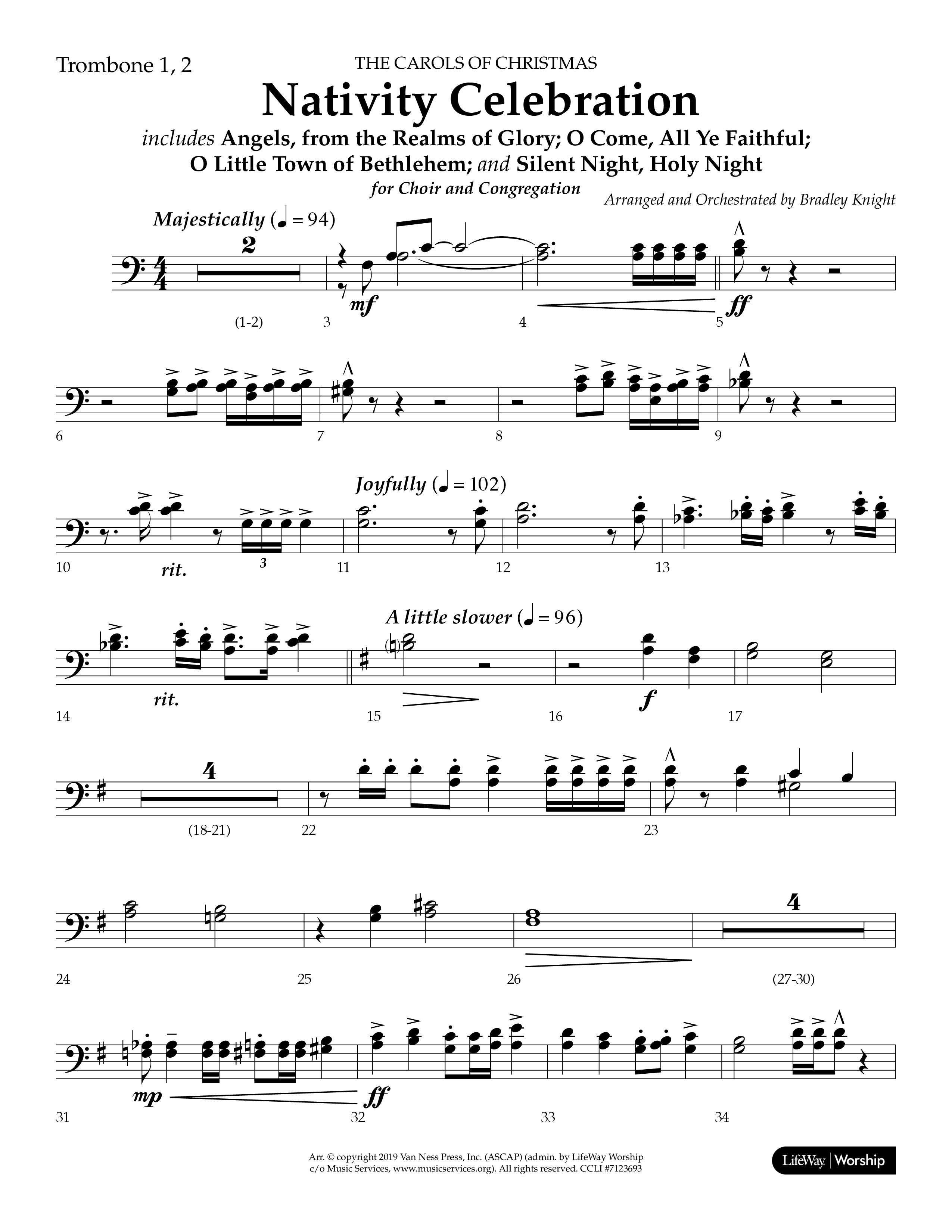 Nativity Celebration (Choral Anthem SATB) Trombone 1/2 (Lifeway Choral / Arr. Bradley Knight)
