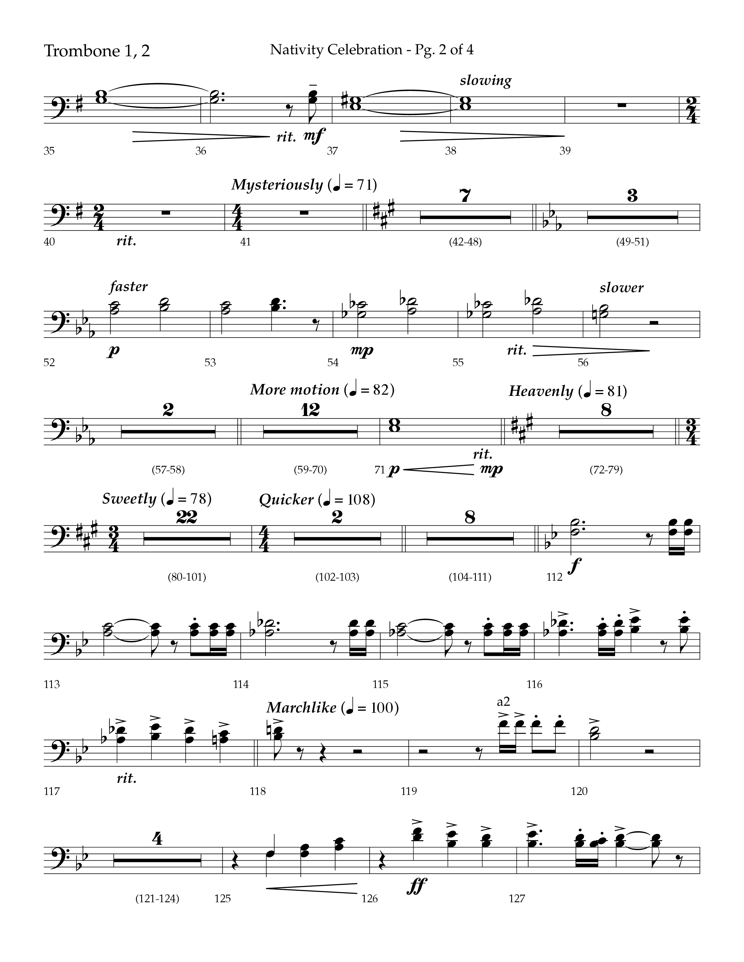 Nativity Celebration (Choral Anthem SATB) Trombone 1/2 (Lifeway Choral / Arr. Bradley Knight)