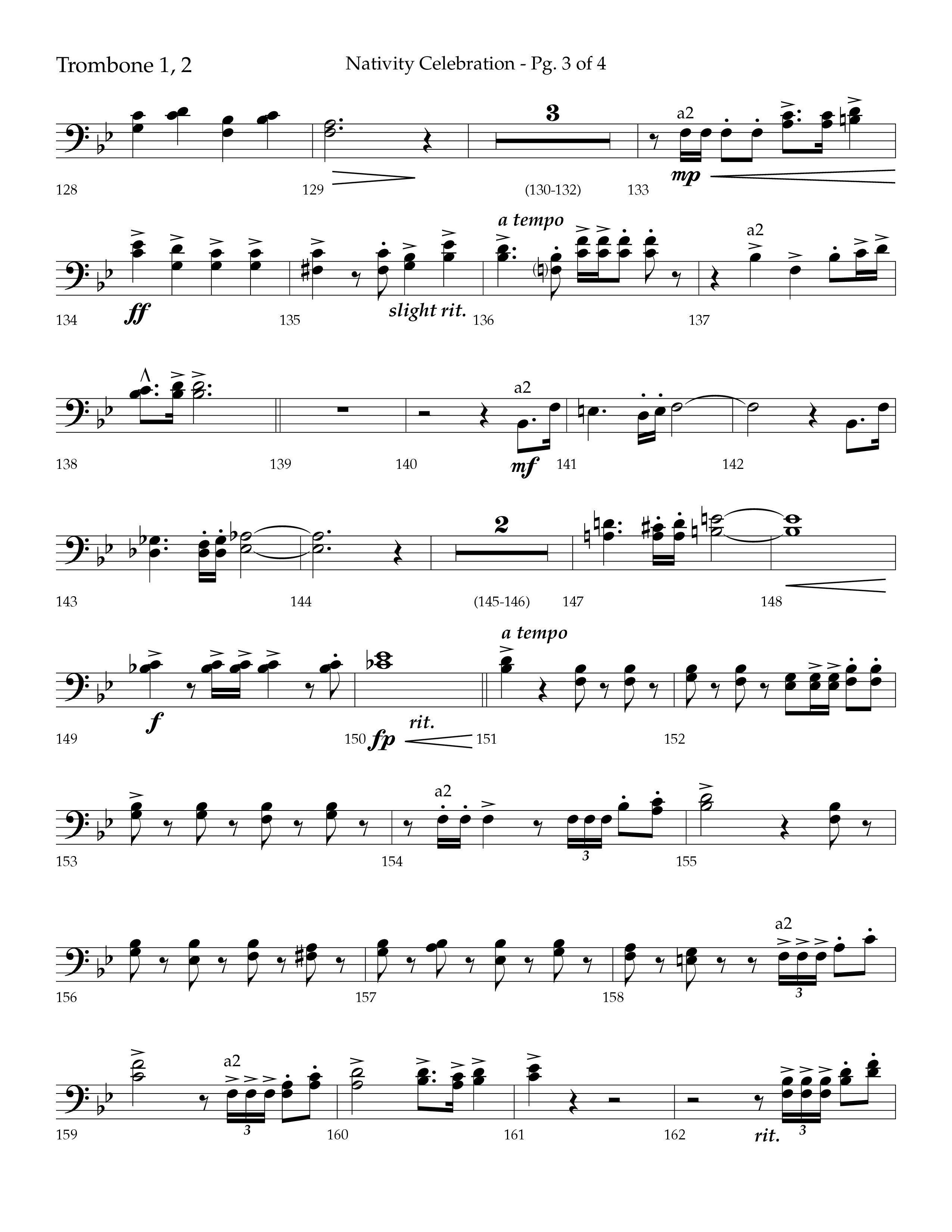 Nativity Celebration (Choral Anthem SATB) Trombone 1/2 (Lifeway Choral / Arr. Bradley Knight)