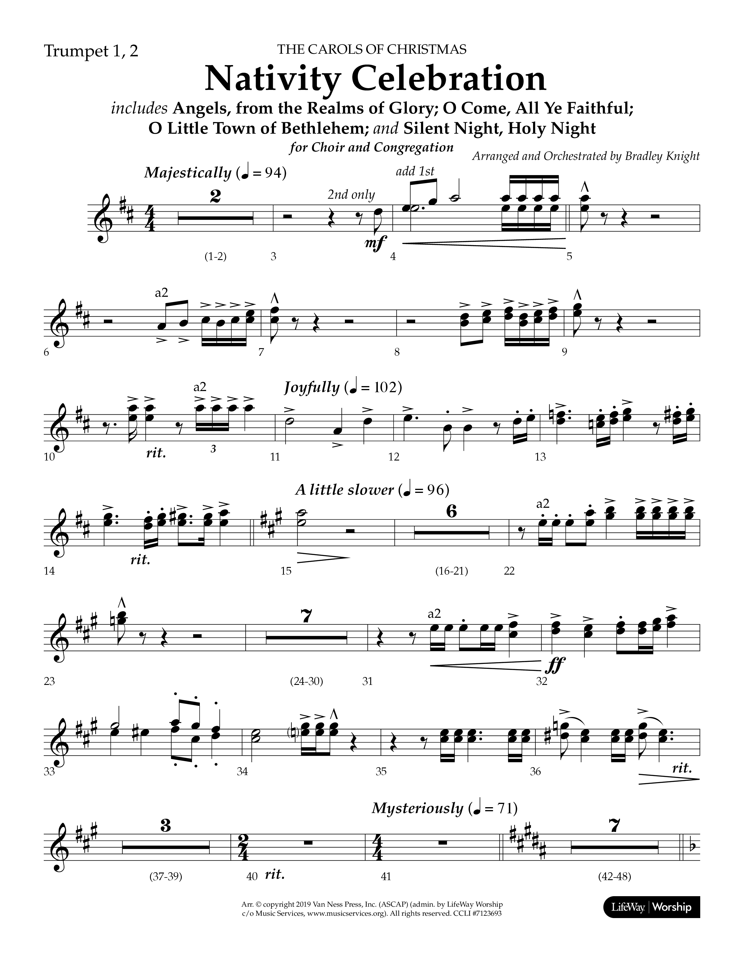 Nativity Celebration (Choral Anthem SATB) Trumpet 1,2 (Lifeway Choral / Arr. Bradley Knight)