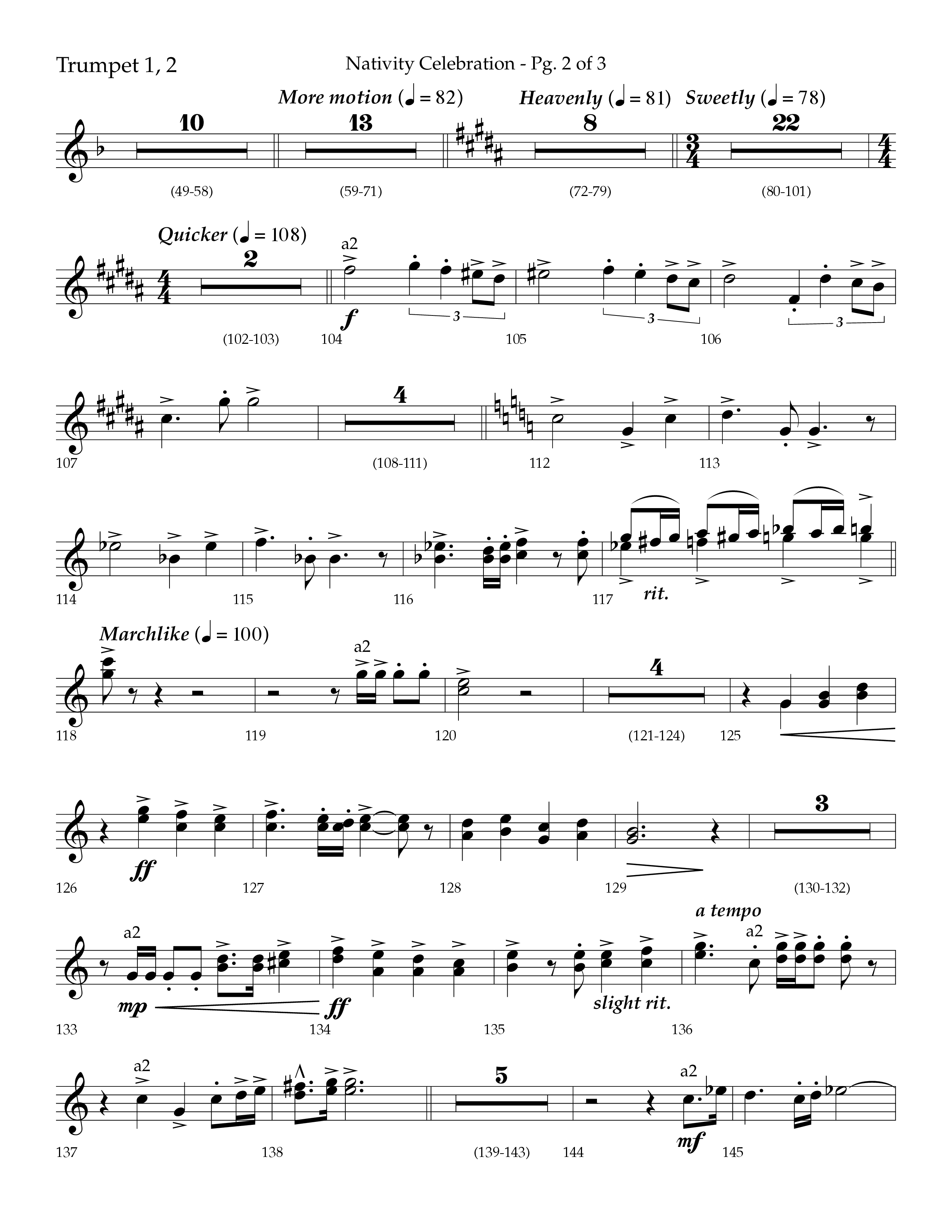 Nativity Celebration (Choral Anthem SATB) Trumpet 1,2 (Lifeway Choral / Arr. Bradley Knight)