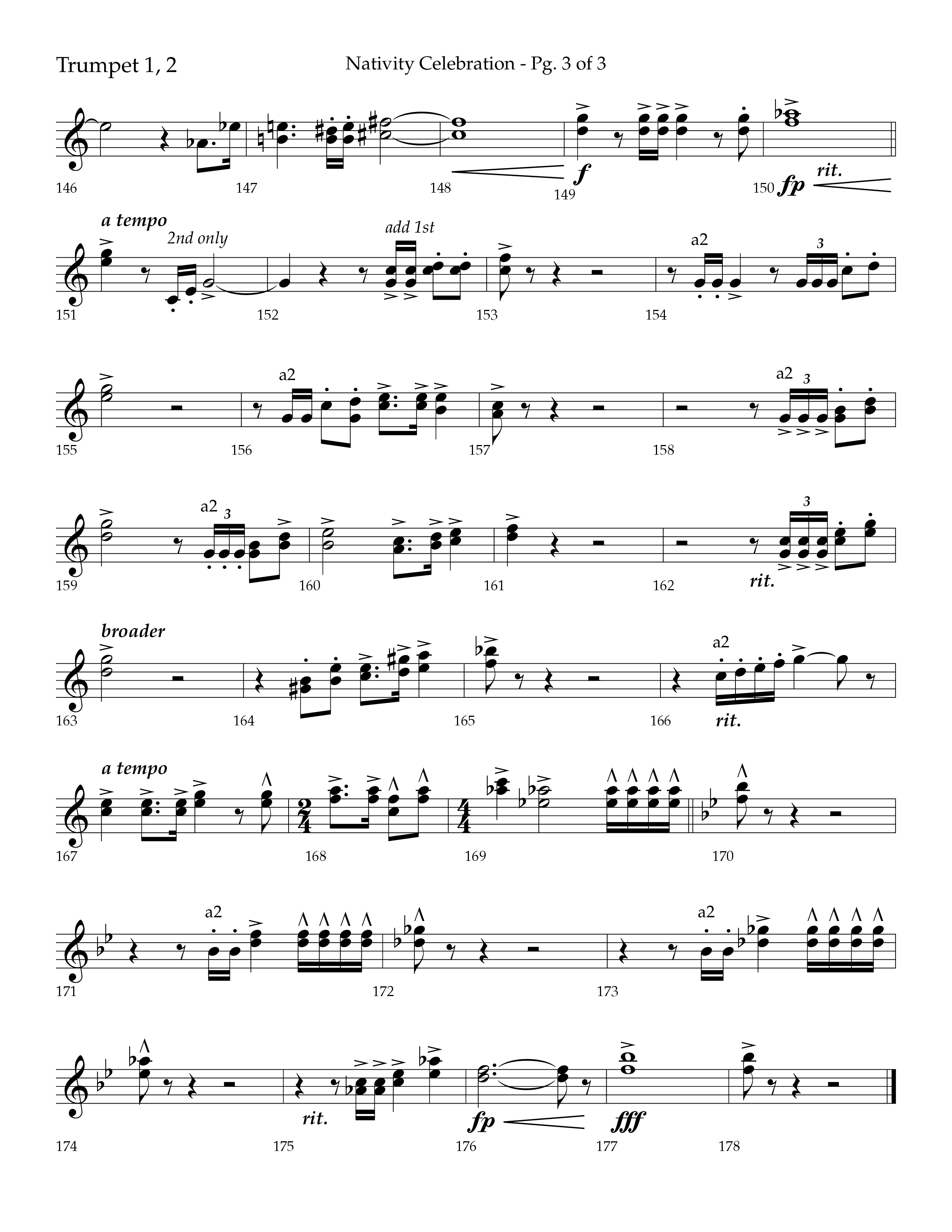 Nativity Celebration (Choral Anthem SATB) Trumpet 1,2 (Lifeway Choral / Arr. Bradley Knight)